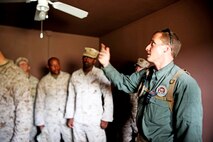 An instructor with the Marine Corps Engineer Society teaches Marines with Headquarters and Service Company, 1st Battalion, 5th Marine Regiment, 1st Marine Division how to inspect for hidden threats within houses during searchers and site exploitation training aboard Marine Corps Base Camp Pendleton, Calif., Oct. 27-29, 2015 The three-day training period provided 1/5 personnel with instruction on how to identify threats within a designated area and conduct systematic searches using appropriate detection equipment. (U.S. Marine Corps photo by Cpl. Demetrius Morgan/RELEASED)