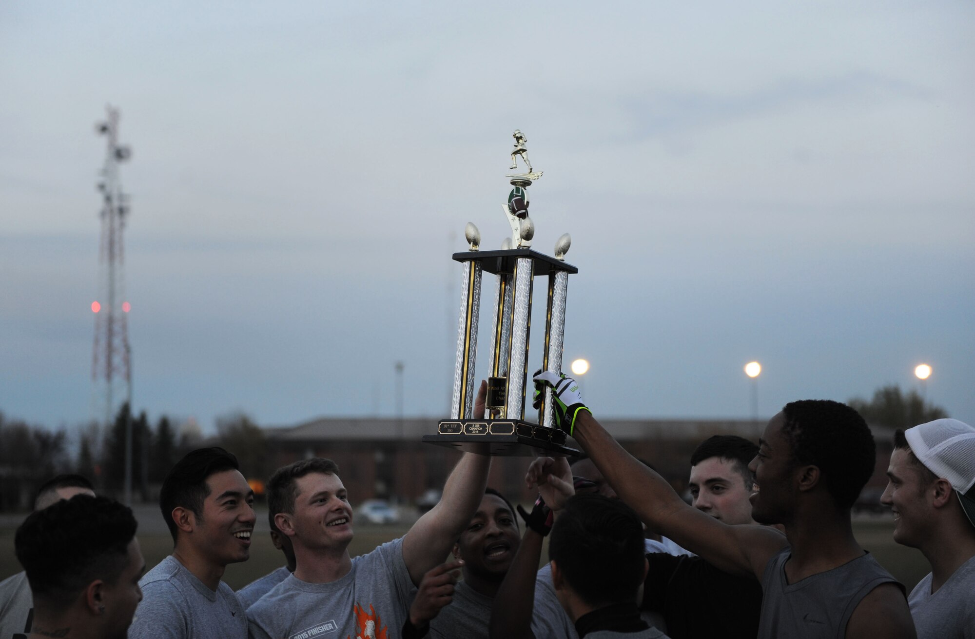 The 91st Missile Security Forces Squadron team recently won the Minot AFB Flag Football Championship, Oct. 19, 2015 at Minot Air Force Base, N.D. The team cruised through the championship game with a 56-18 win over the 705th Munitions Squadron team. The flag football program has been going on at Minot AFB for years as a way to build morale and for Airmen to come together and learn how to work together as a team, on and off the field. Win or lose the flag football program is all in good fun and faith. (U.S. Air Force photos/Senior Airman Kristoffer Kaubisch)