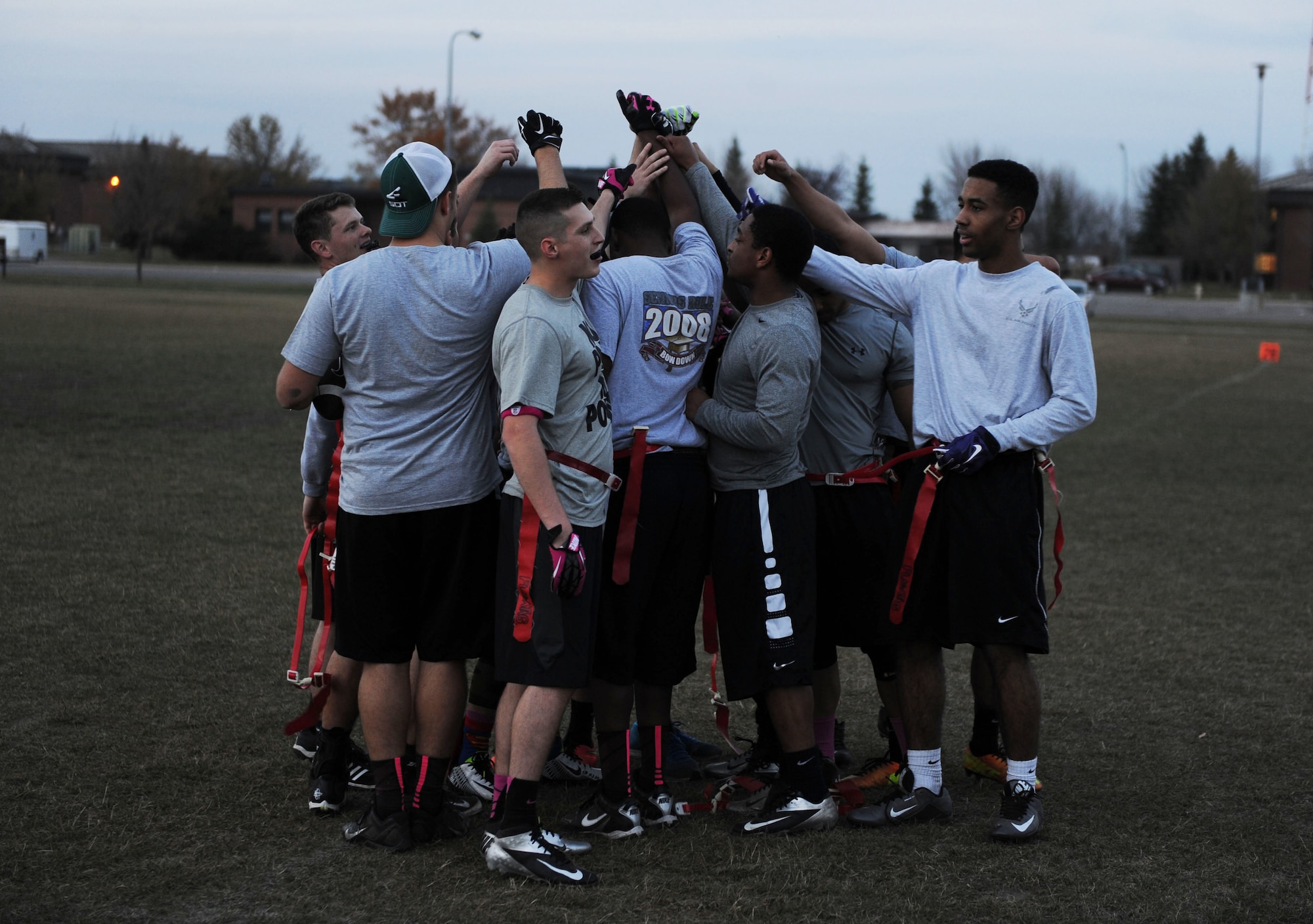 The 91st Missile Security Forces Squadron team recently won the Minot AFB Flag Football Championship, Oct. 19, 2015 at Minot Air Force Base, N.D. The team cruised through the championship game with a 56-18 win over the 705th Munitions Squadron team. The flag football program has been going on at Minot AFB for years as a way to build morale and for Airmen to come together and learn how to work together as a team, on and off the field. Win or lose the flag football program is all in good fun and faith. (U.S. Air Force photos/Senior Airman Kristoffer Kaubisch)