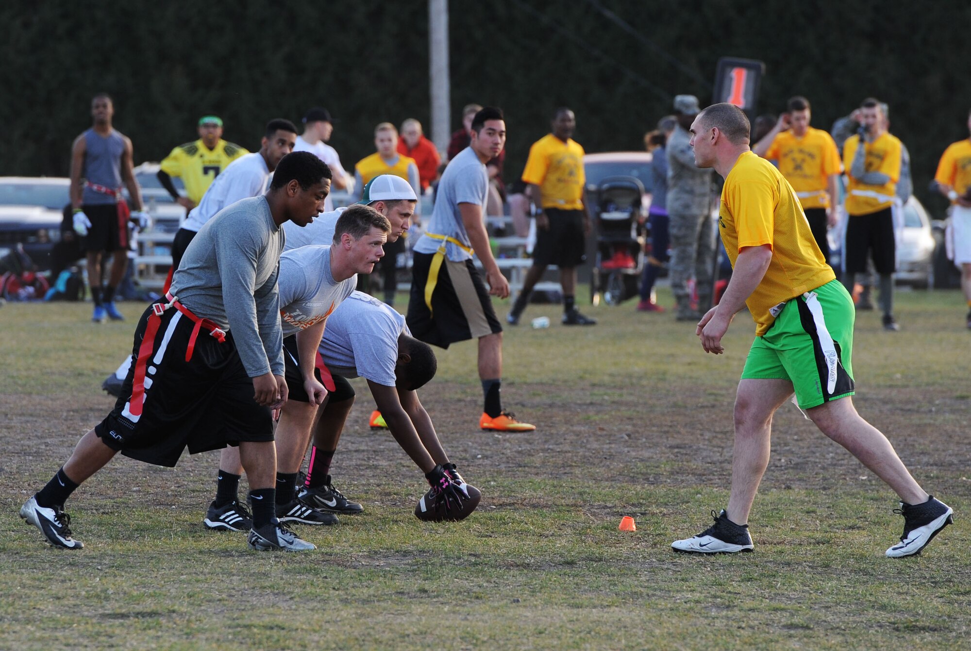 The 91st Missile Security Forces Squadron team recently won the Minot AFB Flag Football Championship, Oct. 19, 2015 at Minot Air Force Base, N.D. The team cruised through the championship game with a 56-18 win over the 705th Munitions Squadron team. The flag football program has been going on at Minot AFB for years as a way to build morale and for Airmen to come together and learn how to work together as a team, on and off the field. Win or lose the flag football program is all in good fun and faith. (U.S. Air Force photos/Senior Airman Kristoffer Kaubisch)