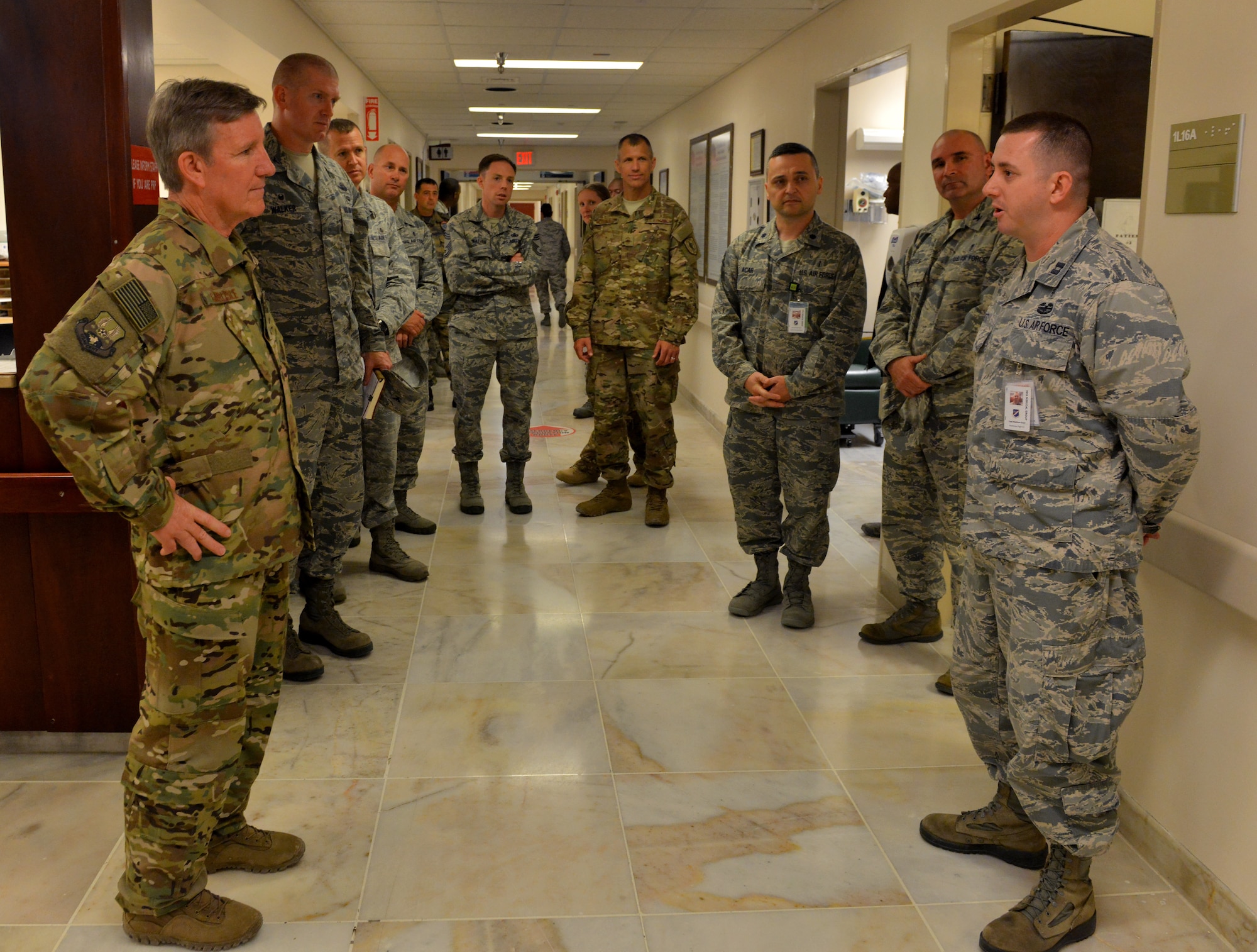 U.S. Air Force Gen. Hawk Carlisle, commander of Air Combat Command, visits members of the 39th Medical Group during a base visit Oct. 22, 2015, at Incirlik Air Base, Turkey. During his visit Carlisle received mission briefs, a tour of key facilities and met with service members. (U.S. Air Force photo by Senior Airman Michael Battles/Released)