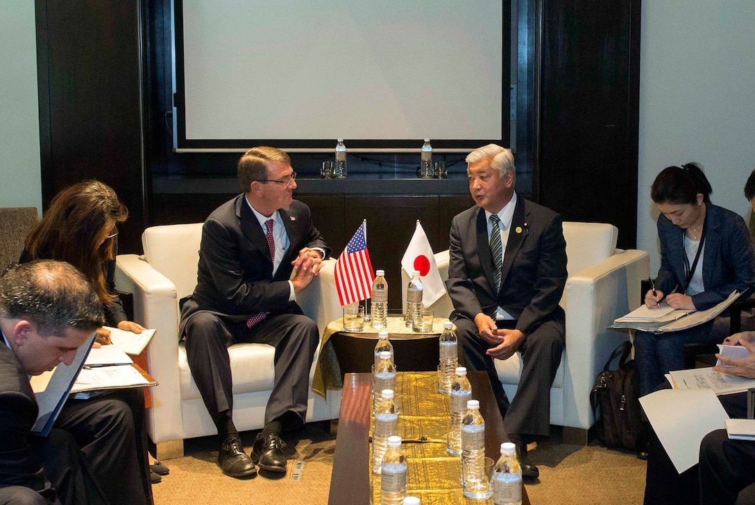 U.S. Defense Secretary Ash Carter meets with Japanese Defense Minister Gen Nakatani during the Association of Southeast Asian Nations Defense Ministers' Meeting – Plus in Kuala Lumpur, Malaysia, Nov. 3, 2015. DoD photo by Air Force Senior Master Sgt. Adrian Cadiz
