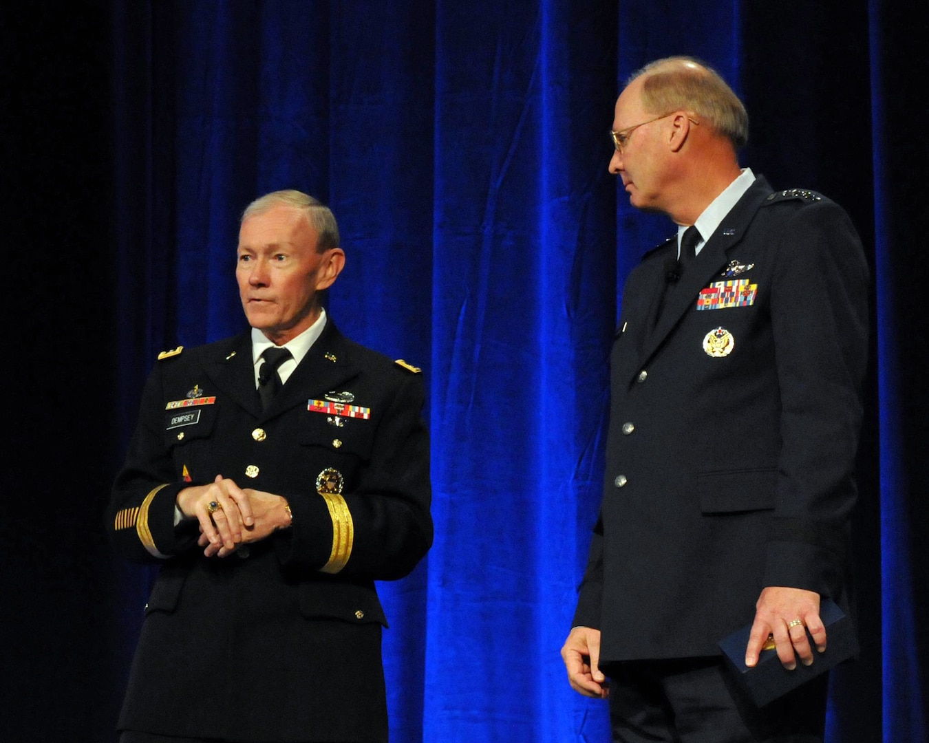 Army Gen. Martin Dempsey, the chairman of the joint chiefs of staff, and Air Force. Gen. Craig McKinley, the chief of the National Guard Bureau, during the National Guard's 2011 Joint Senior Leadership Conference at National Harbor, Md., on Nov. 7, 2011.