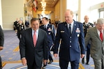 Secretary of Defense Leon Panetta talks with Air Force Gen. Craig McKinley, the chief of the National Guard Bureau, at the National Guard 2011 Joint Senior Leadership Conference in National Harbor, Md., Nov. 8, 2011.