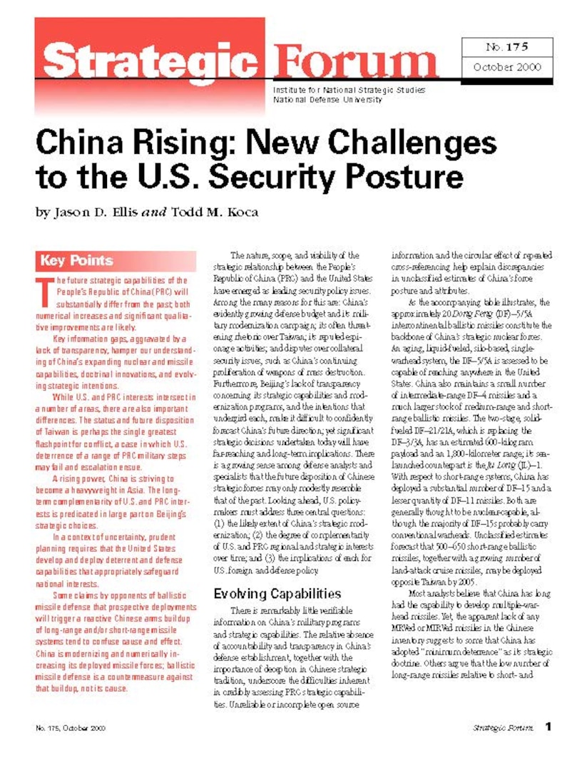 China Rising: new Challenges to the U.S. Security Posture