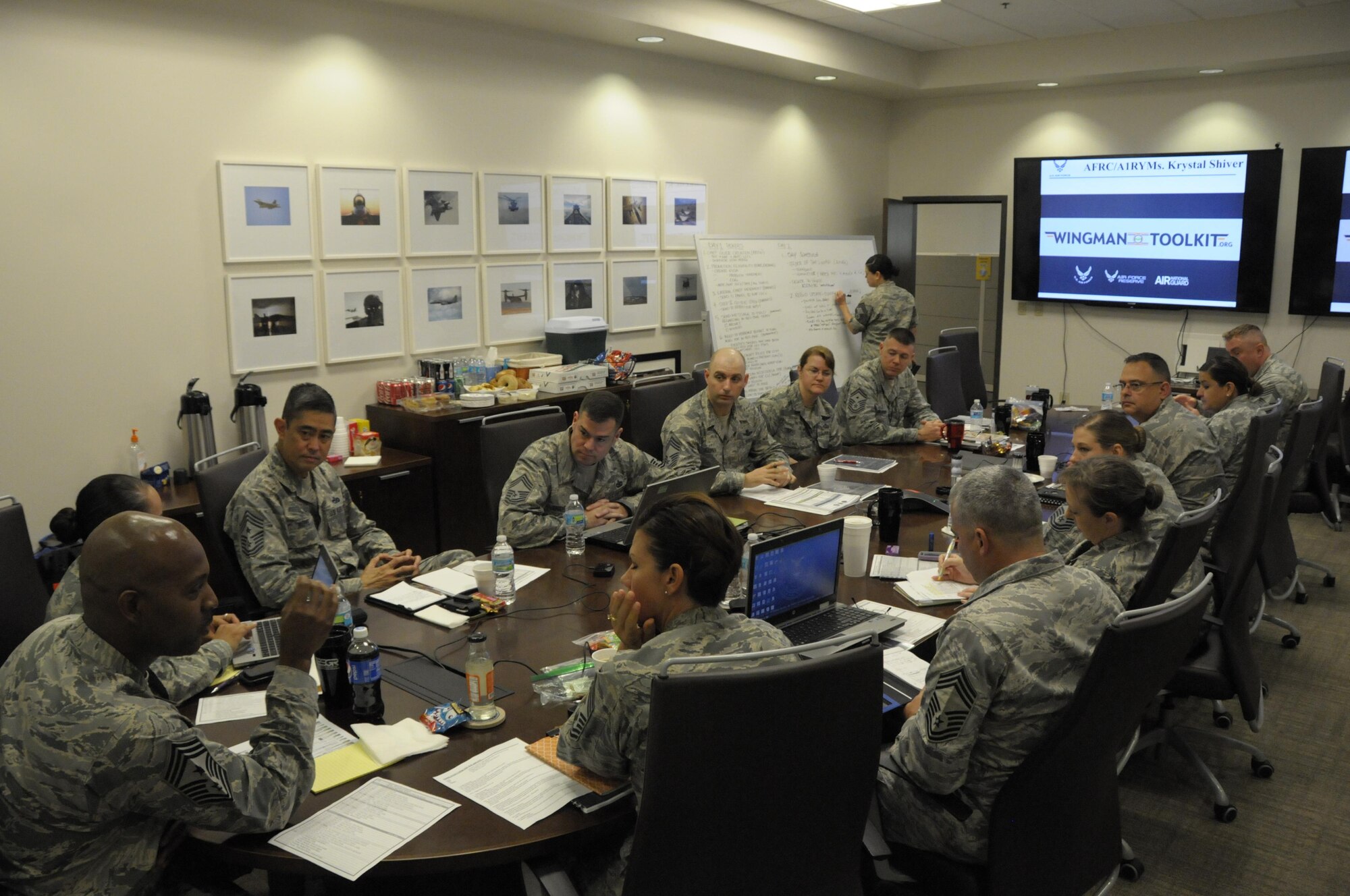 Air Force Reserve Command's Command Chief Master Sgt.Cameron B. Kirksey, participates in the Reserve Enlisted Board of Directors. The REBoD is a distinct group of senior advisors to the Command Chief that meets bi-annually to discuss issues and provide advice on potential solutions. (U.S. Air Force photo/Tech. Sgt. Mercedes Crossland)

