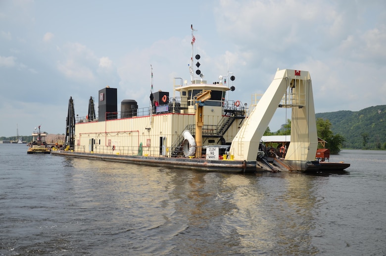 Dredge Goetz performs emergency dredging in Pool 4 of the Upper Mississippi River, July and August 2014.