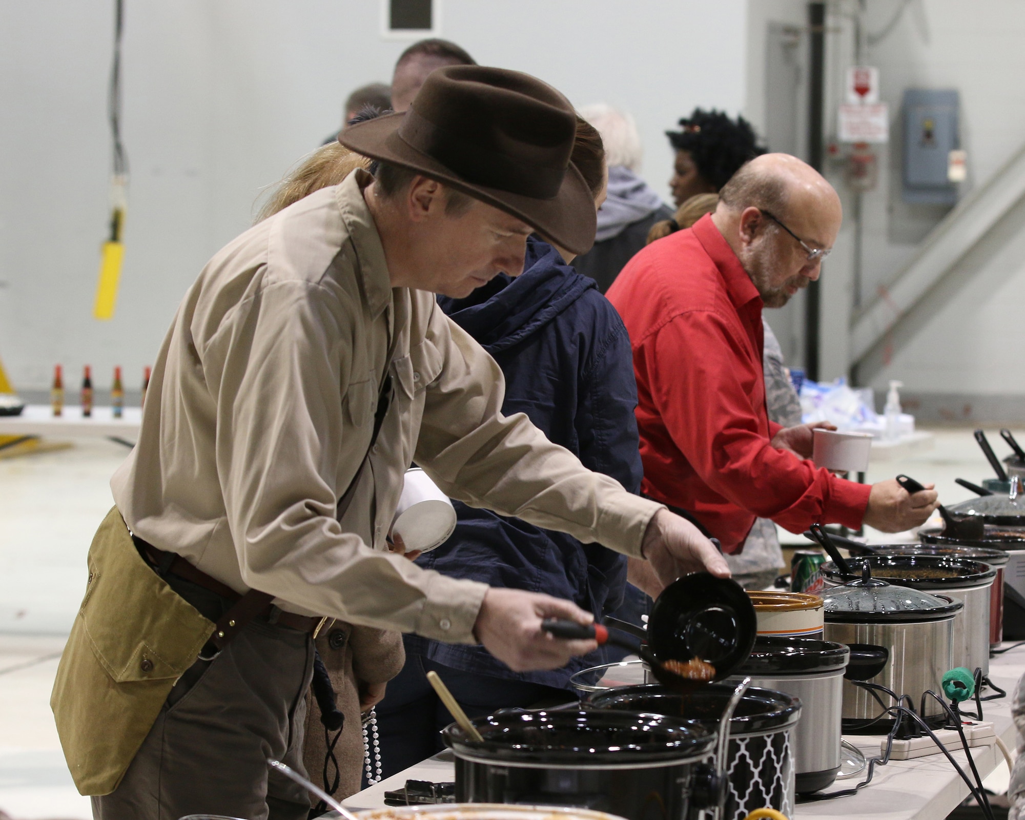 WRIGHT-PATTERSON AIR FORCE BASE, Ohio – Approximately 100 people from the 445th Airlift Wing attended the wing’s annual chili cook-off Oct. 29, 2015. The event, featuring 18 pots of various types of chili, raised more than $350 for the Combined Federal Campaign. (U.S. Air Force photo/Tech. Sgt. Patrick O’Reilly)