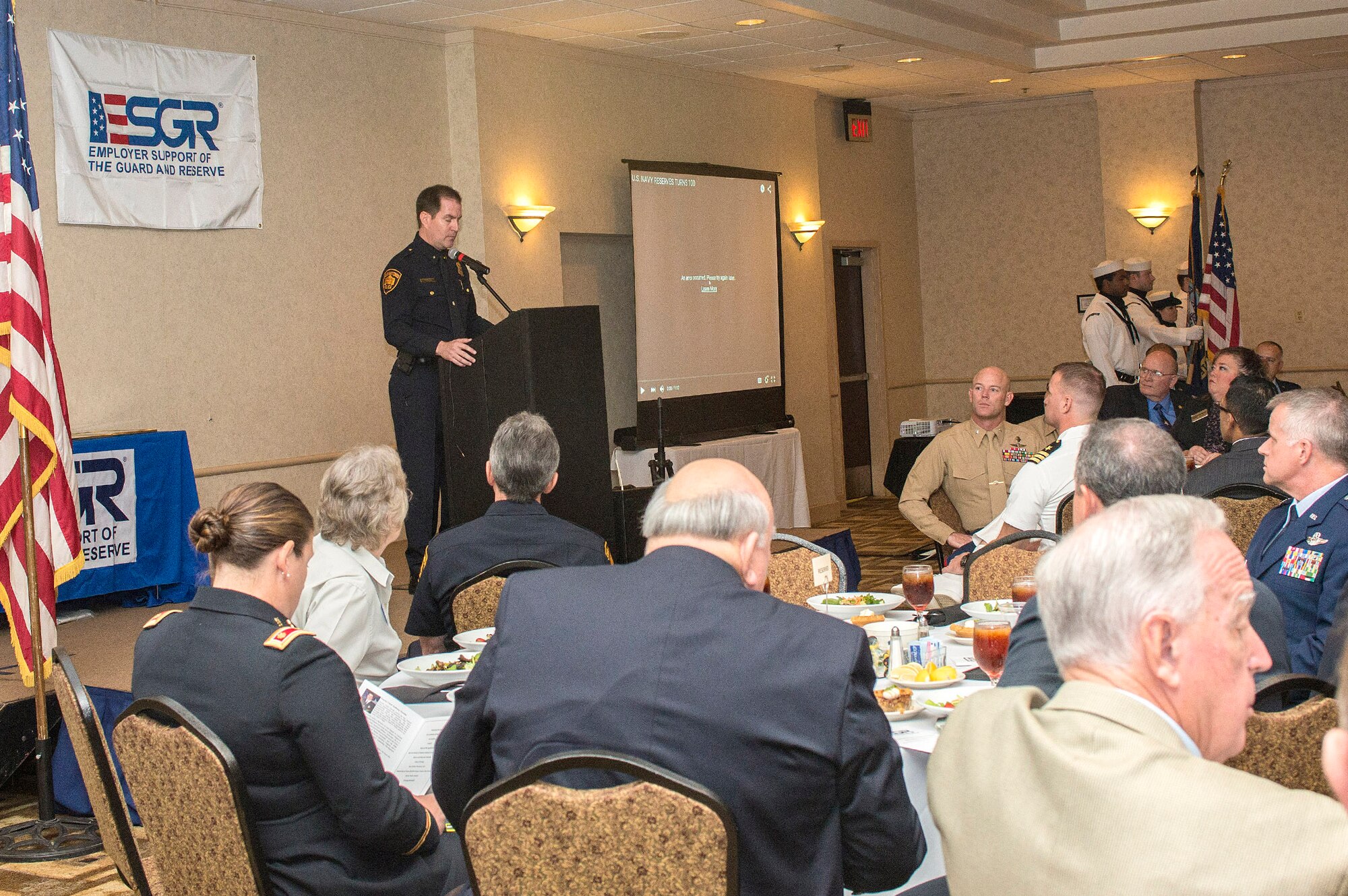 Deputy Chief Anthony Trevino, San Antonio Police Department, served as the master of ceremonies during the Salute to Employers Awards Luncheon Nov. 3, at the Double Tree Hotel San Antonio, Texas. The Employer Support of the Guard and Reserve is a Department of Defense agency that promotes a supportive work environment through outreach, recognition, and educational opportunities for service members in Reserve and National Guard units.  (U.S. Air Force photo by Benjamin Faske) (released)