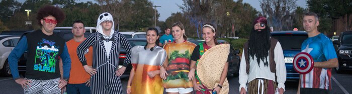 Members of Joint Base Charleston participate in a costume contest prior to running the annual Halloween 5K at Joint Base Charleston – Air Base, S.C., Oct. 20, 2015. This run kicked off the annual “Healthy through the Holidays” campaign sponsored by the fitness center which runs through the months of November and December. (U.S. Air Force photo/Airman 1st Class Thomas Charlton)