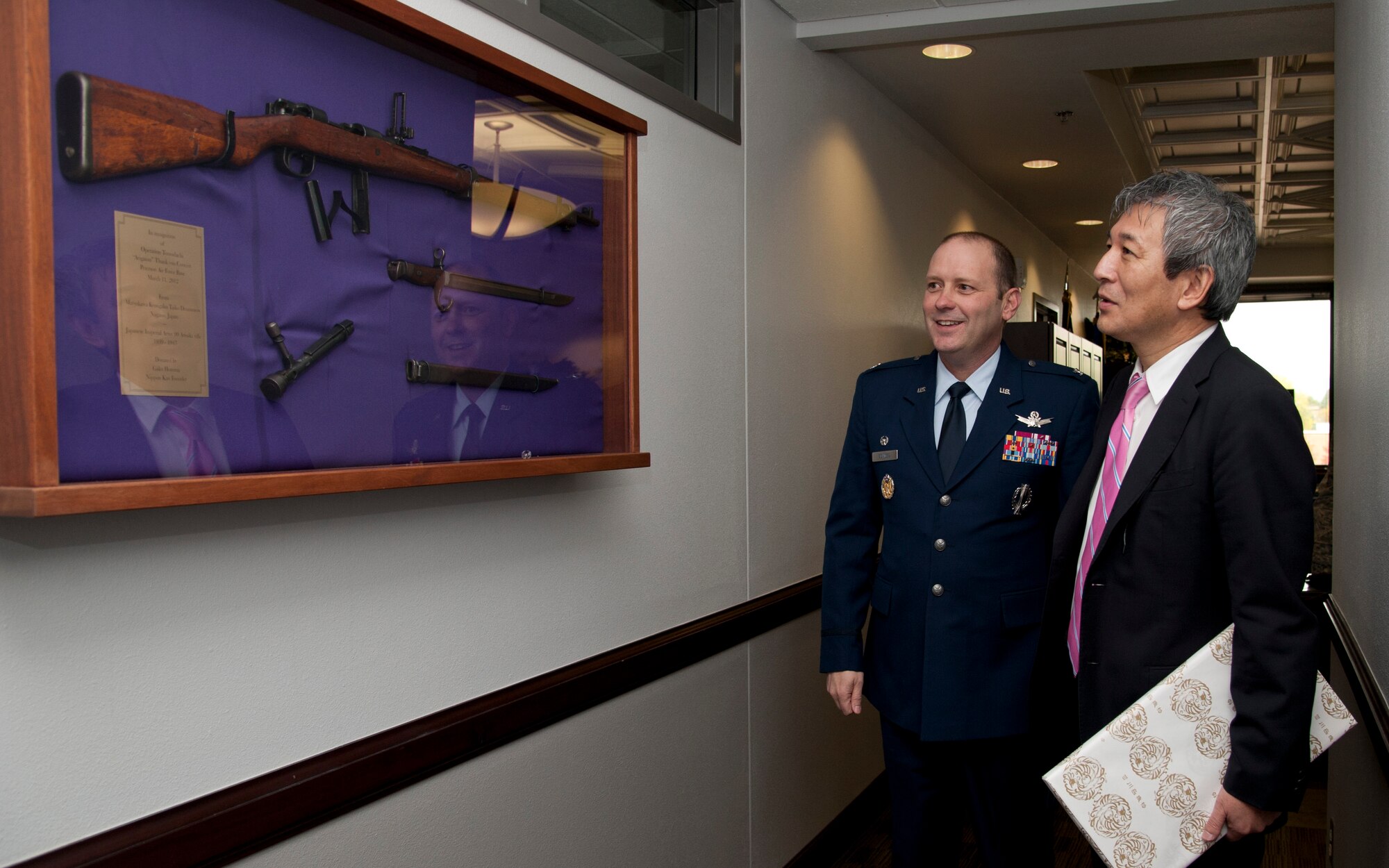 PETERSON AIR FORCE BASE, Colo. – Col. Douglas Schiess, 21st Space Wing commander, meets with Consul General Makoto Ito, Consulate General of Japan in Denver, Oct. 29, 2015. Ito is the Consul General for the states of Colorado, Wyoming, New Mexico and Utah and works to maintain and improve support between the American people and Japan. Ito also encourages Japanese business growth in the Rocky Mountain region. (U.S. Air Force photo by Senior Airman Tiffany DeNault)
