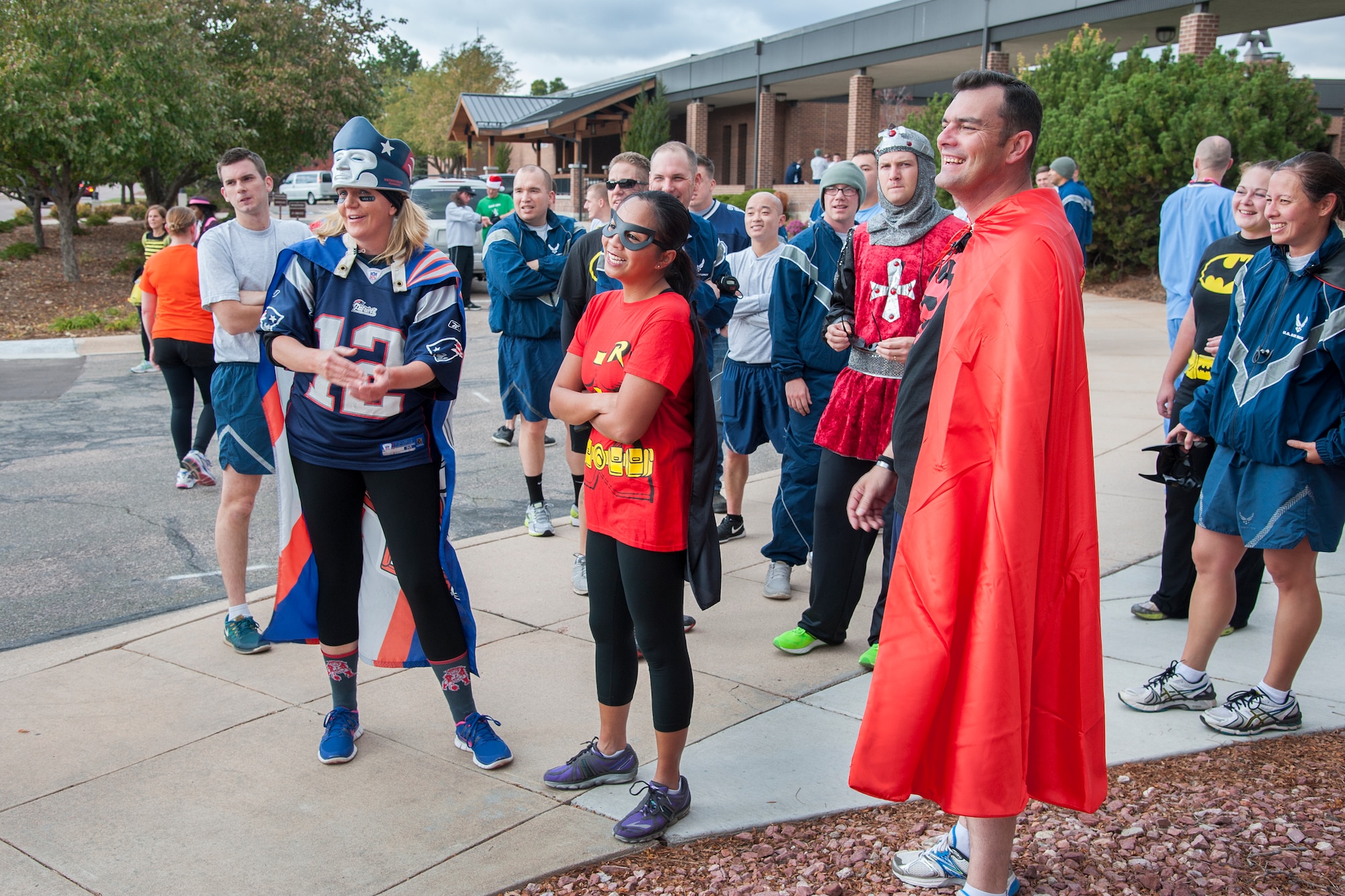 PETERSON AIR FORCE BASE, Colo. - Team Pete Personnel dressed up in their best Halloween themed costumes to participate in the 21st Space Wing Warfit fun run Oct. 30, 2015. The 5K run started at The Club on Peterson Air Force Base and followed a trail around the golf course and finished back at The Club. Participants also had the opportunity to take part in the Final Friday activities after the run. (U.S. Air Force photo by Craig Denton)
