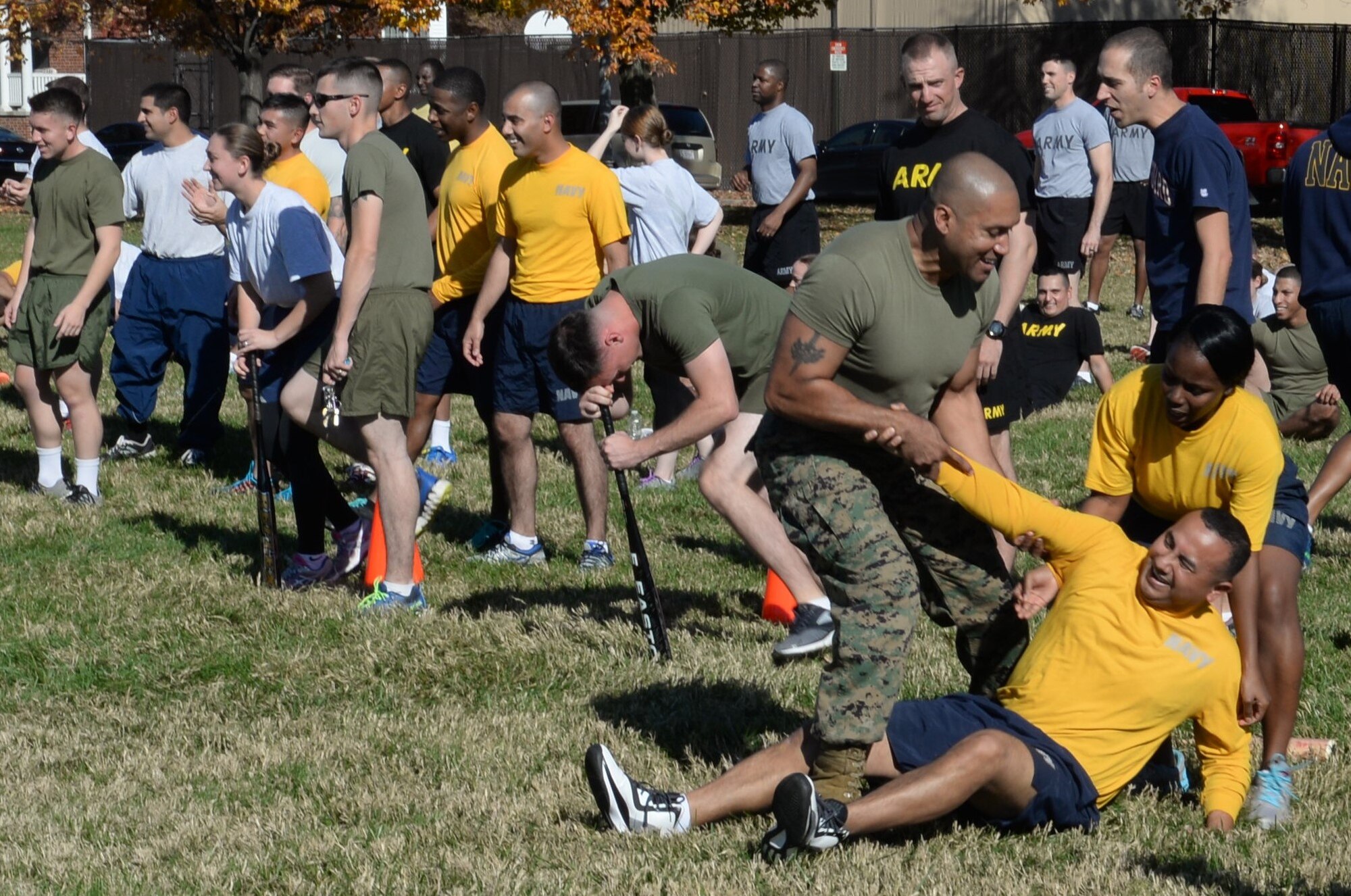 Participants in the Joint Professional Development Seminar compete in a Field Competition on Nov. 3, 2015 at the National Defense University. The event was part of the five-day course designed to engage Noncommissioned and Petty Officers in deliberate development to equip them to lead through the challenges of the 21st century. (U.S. Air Force Photo/1Lt. Esther Willett)