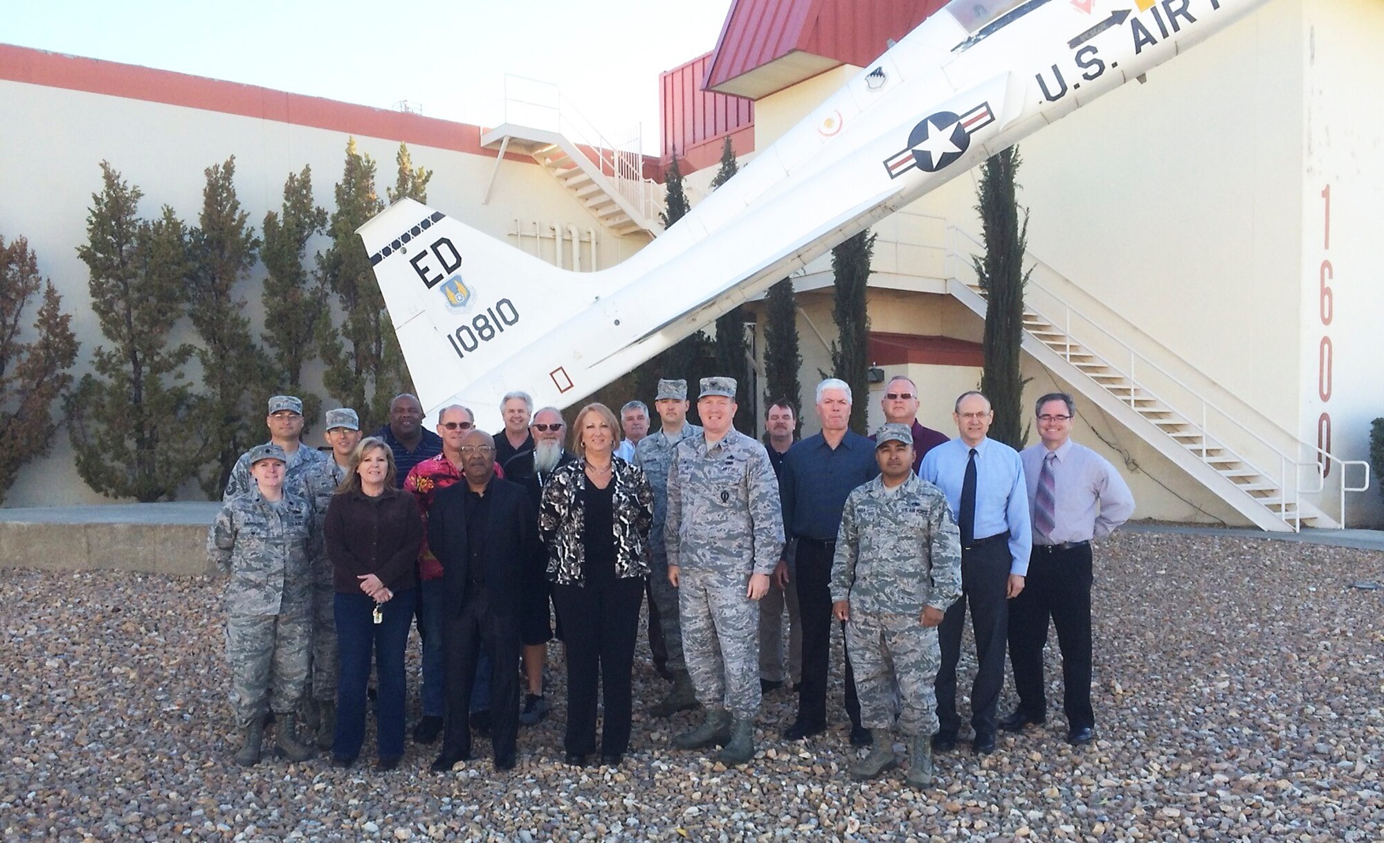 (PMxCP applicants who have earned a certification join Col. Robert S. Lepper Jr. (center), 412th Maintenance Group commander, and other squadron directors and senior leaders to recognize PMxCP graduates. Thirty-two Air Force Test Center participants earned PMxCP certificates during the 2015 Spring Open Season. (Courtesy photo)