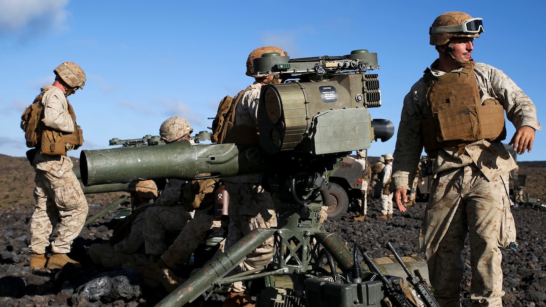 Lance Cpl. Garrett Wonnacott, a Tube-launched, Optically-tracked, Wire-guided missile gunner with Weapons Company, 3rd Battalion, 3rd Marine Regiment, and St. Marys, Ga., native, prepares to fire the BGM-71 TOW missile during exercise Lava Viper, one of the staples of their pre-deployment training, at Range 20 at Pohakuloa Training Area, Hawaii, Oct. 24, 2015. Lava Viper provides the Hawaii-based Marines with an opportunity to conduct various movements, live-fire and tactical training before departing for Integrated Training Exercise aboard Marine Air-Ground Combat Center Twentynine Palms, Calif., where the battalion will train and be evaluated as a whole. "Trinity" strives to fight and win on both the tactical and ethical battlefield, always cultivating the values of honor, courage, and commitment, ultimately producing morally guided citizens whose obligations and responsibilities supersede rights and privileges.