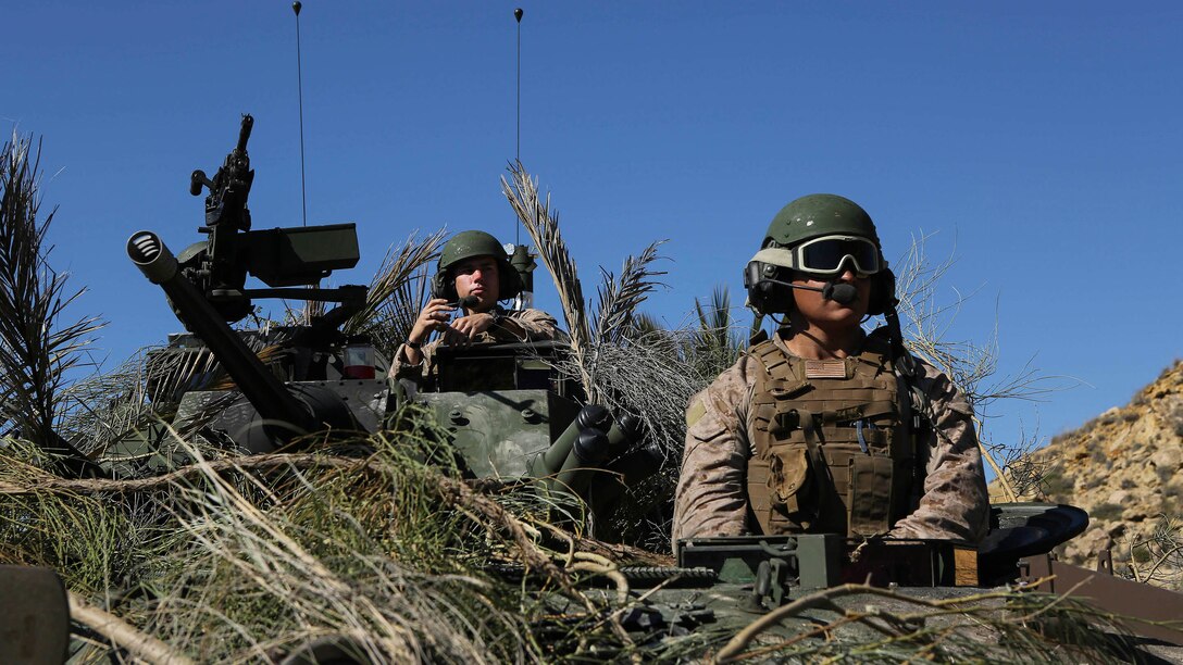 Marines with 4th Light Armored Reconnaissance Battalion, 4th Marine Division scout for enemy positions during their final exercise for Trident Juncture 2015 at Alvarez de Sotomayor in Almería, Spain, Oct. 31, 2015. Though the British Royal Marines served as the opposing force during the exercise, it allows both sides to learn about each other’s tactics, techniques and operating procedures.