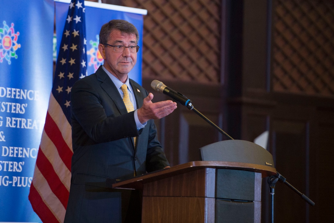 U.S. Defense Secretary Ash Carter speaks during a press conference at the Association of Southeast Asian Nations Defense Ministers’ Meeting – Plus in Kuala Lumpur, Malaysia, Nov. 4, 2015. DoD photo by U.S. Air Force Senior Master Sgt. Adrian Cadiz