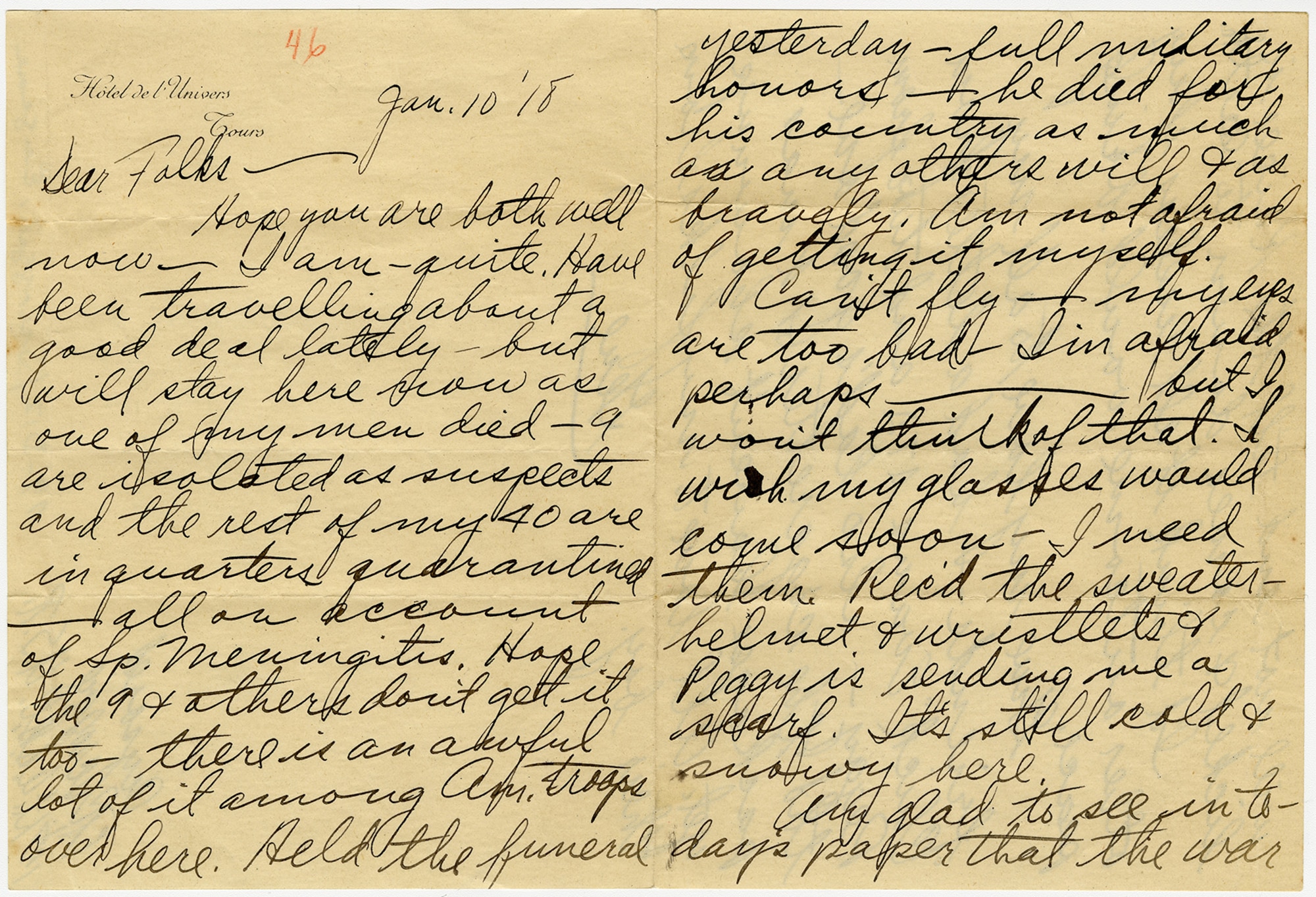 Lt. Eugene Scroggie’s poignant letter home illustrates the dangers faced by American soldiers in France and the lack of even simple necessities. Disease posed an ever-present threat to American troops even in areas of relative safety, far away from the Front. This letter brilliantly emphasizes that those men who succumbed to illness died as heroes, same as their comrades who died in combat. (U.S. Air Force photo)