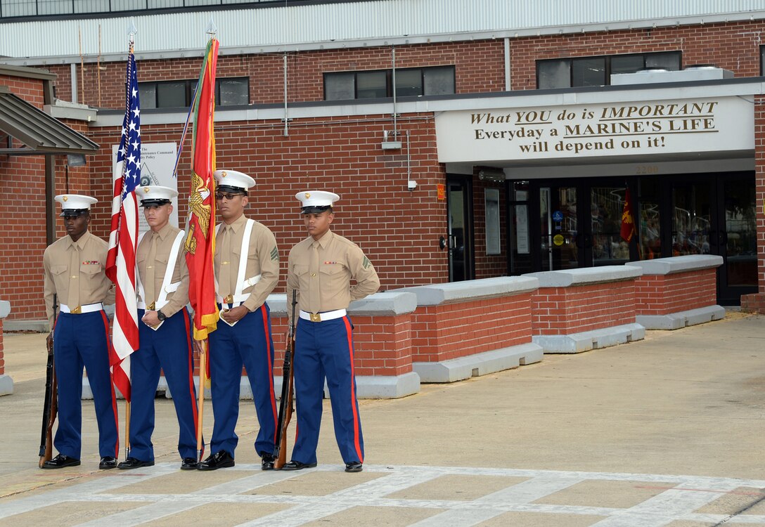 Marine Depot Maintenance Command leaders and its workforce observe the Marine Corps’ 240th birthday with a traditional cake-cutting ceremony in front of the command’s headquarters, Nov. 3. 