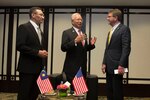 Secretary of Defense Ash Carter meets with Prime Minister of Malaysia Najib Razak and Malaysia Minister of Defense Hishammuddin Hussein during the Association of Southeast Asian Nations Defense Ministers Meeting Plus in Kuala Lumpur, Malaysia Nov. 4, 2015. The leaders discussed matters of mutual importance. During the trip the secretary will meet with leaders from more than a dozen nations across East Asia and South Asia to help advance the next phase of the U.S. military’s rebalance in the region by modernizing longtime alliances and building new partnerships. 