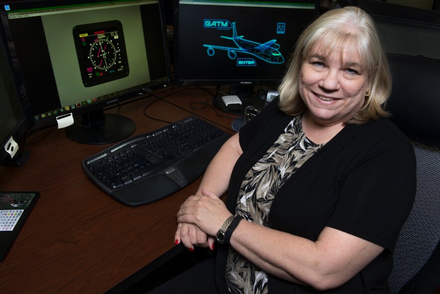 Joan Harvey, 982nd Maintenance Squadron instructional technology developer and native of Muleshoe, Texas, has been with the Air Force for 37 years and is the Support Airman of the Week at Sheppard Air Force Base, Texas, for the week of Oct. 27 through Nov. 2, 2015. Harvey is responsible for programing training aids to assist in the learning and development of the Air Forces newest generation of maintainers. (U.S. Air Force photo/Senior Airman Kyle Gese)