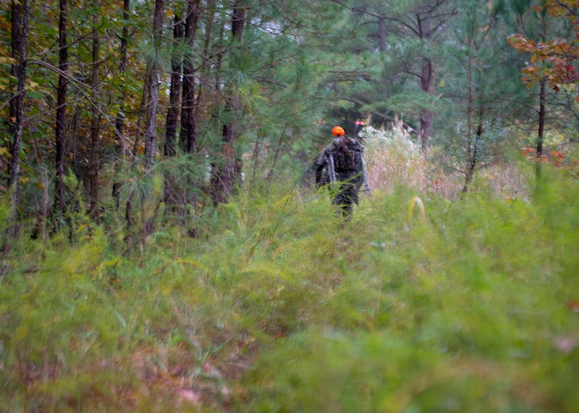 Jeremy Liehr, husband of U.S. Army Sergeant First Class Sharon Liehr, treks to his assigned tree stand at the hunting grounds on Fort Eustis, Va., October 28, 2015. Liehr has over 27 years of hunting experience.(U.S. Air Force photo by Staff Sgt. John D. Strong II) 