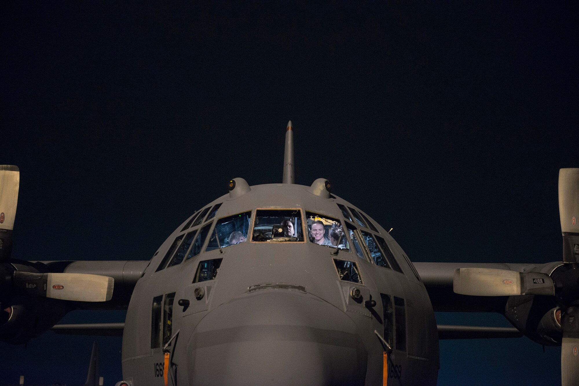 Members of the 374th Aircraft Maintenance Squadron test and replace parts of a C-130 Hercules cockpit during VIGILANT ACE 16 at Yokota Air Base, Japan, Nov. 2, 2015. Maintainers with the 374 AMXS work 24 hours a day, 7 days a week, to ensure their C-130 fleet is ready to respond at a moment’s notice for any requirement in the Indo-Asia Pacific region. The exercise tested this readiness and Yokota's ability to receive and deploy forces throughout the theater. (U.S. Air Force photo by Staff Sgt. Cody H. Ramirez/Released)