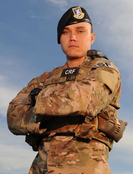Senior Airman Franklin Sloat, 791st Missile Security Forces Squadron response force leader, poses for a photo at Minot Air Force Base, N.D. Sloat is one of less than 300 Airmen who have completed the Army Ranger Course. (U.S. Air Force photo/Senior Airman Kristoffer Kaubisch)