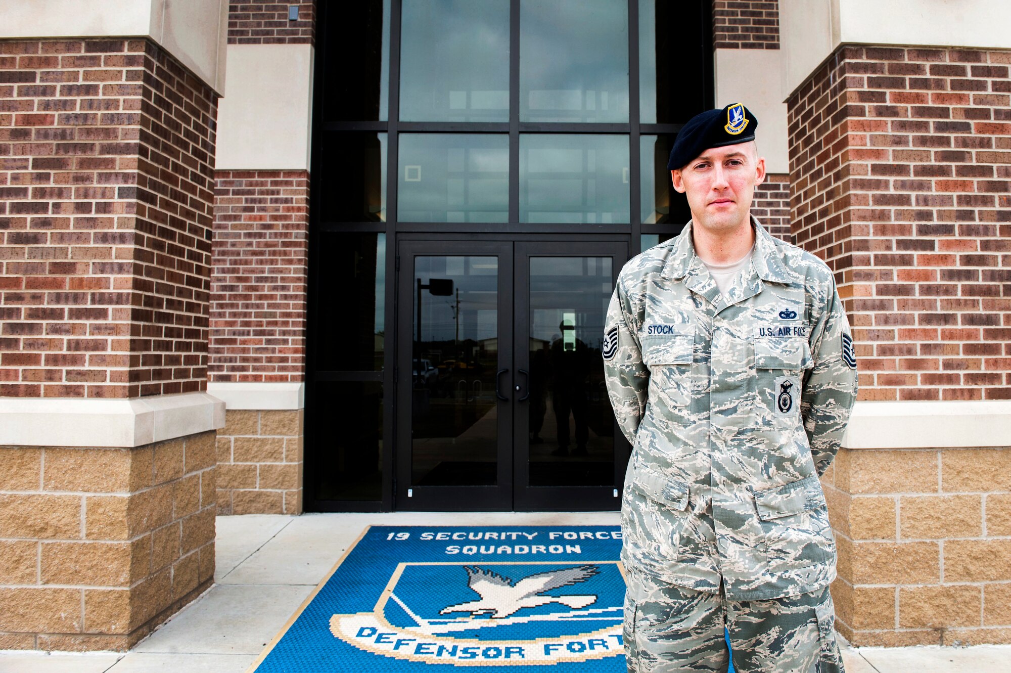 U.S. Air Force Tech. Sgt. Adam Stock, 19th Security Forces Squadron unit resource advisor, was named Combat Airlifter of the Week Nov. 2, 2015, on Little Rock Air Force Base, Ark. Stock, a Belleville, Ill., native, helped execute a $500,000 alarm sensor panel upgrade contract to update the base’s security infrastructure. (U.S. Air Force photo by Senior Airman Stephanie Serrano)