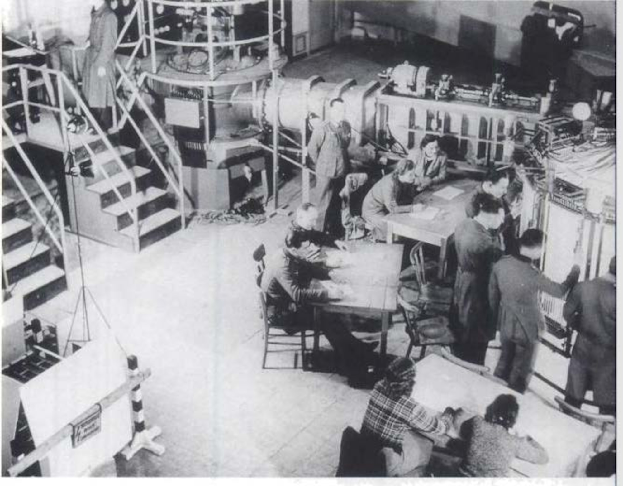 This photo is from one of the wind tunnels in Kochel, Bavaria, that was later obtained and sent to the U.S. Navy laboratories at White Oak, Md., which is now a geographically separated AEDC test facility. Pictured here are German scientific and military personnel operating the tunnel. 