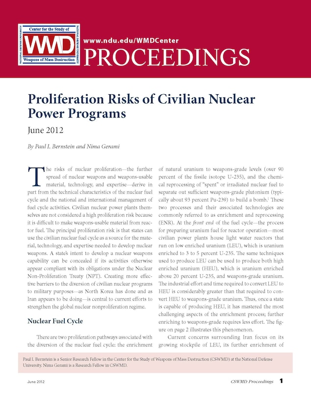 Proliferation Risks of Civilian Nuclear Power Programs