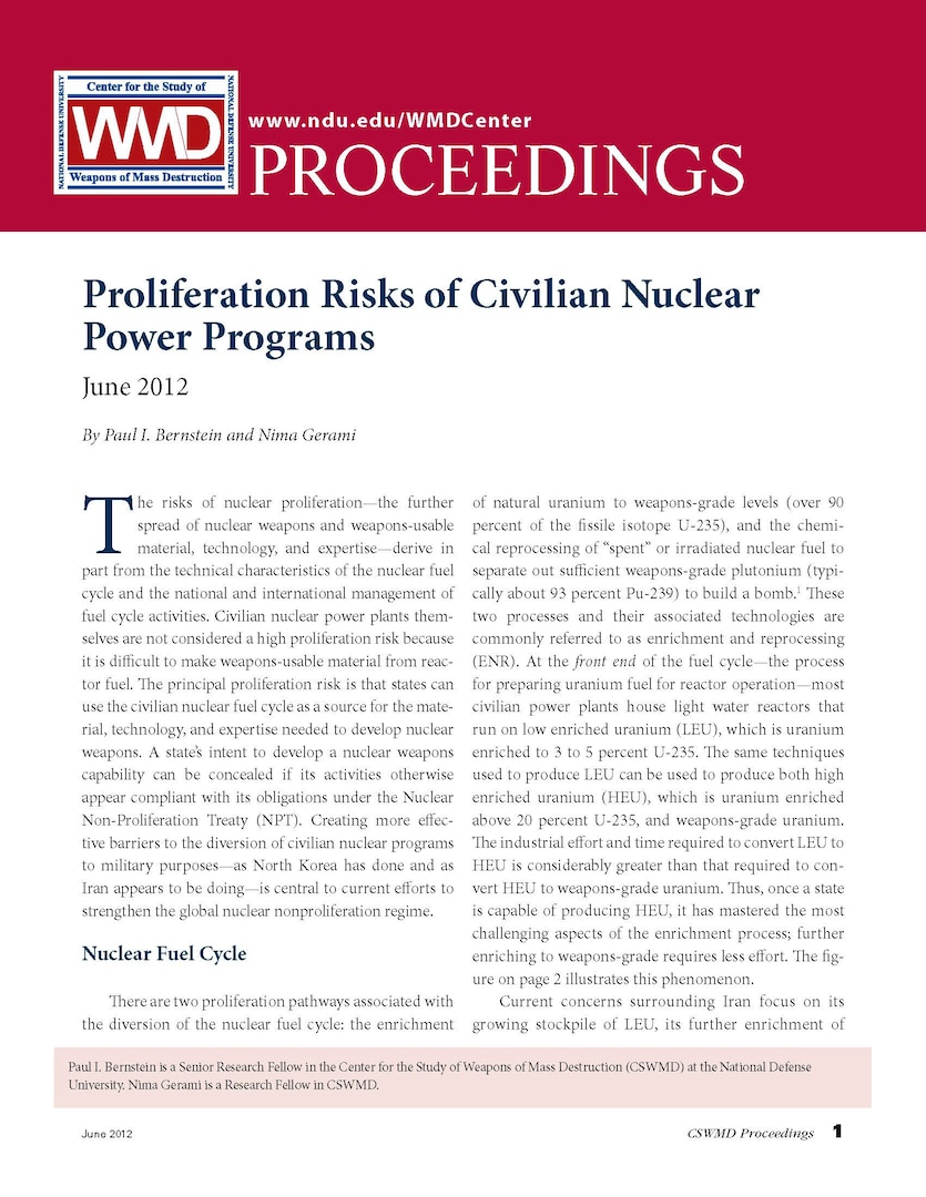 Proliferation Risks of Civilian Nuclear Power Programs