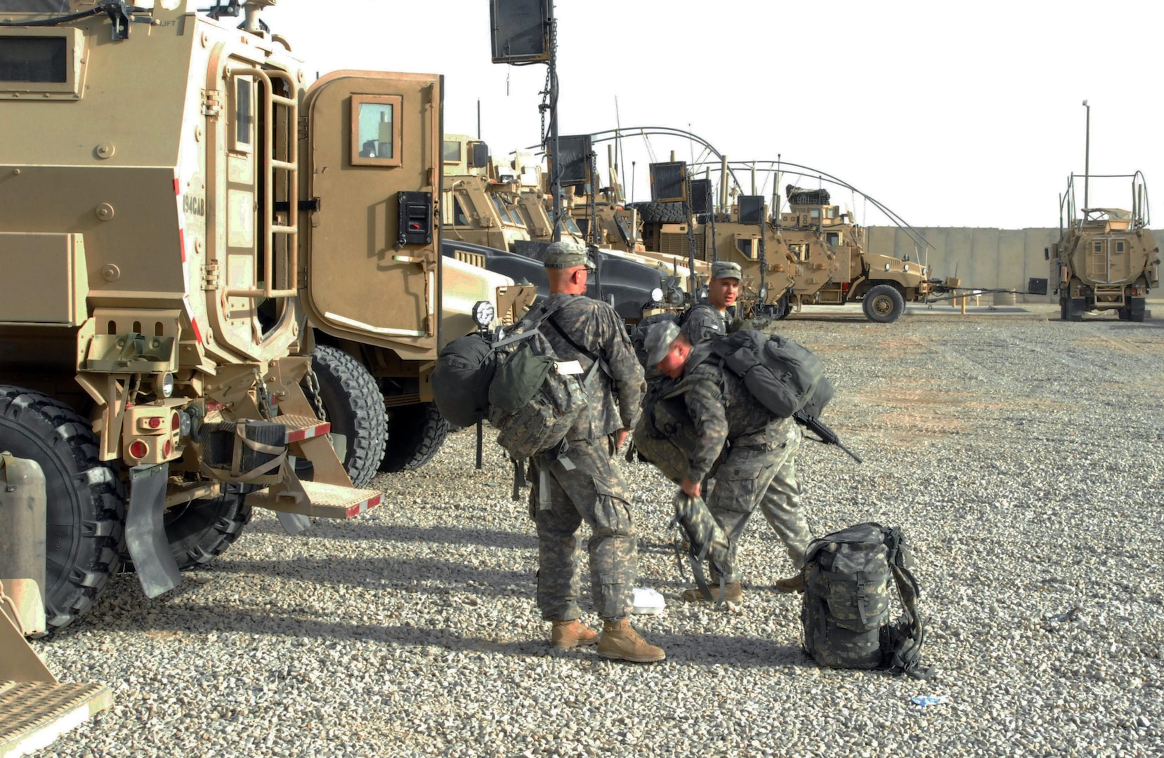 Citizen-Soldiers from the 194th Armor's Delta Company arrive at Camp Adder, Iraq, after a convoy security mission.