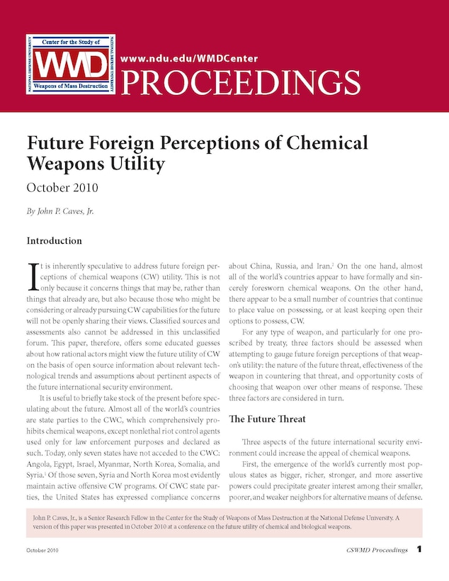 Future Foreign Perceptions of Chemical Weapons Utility
