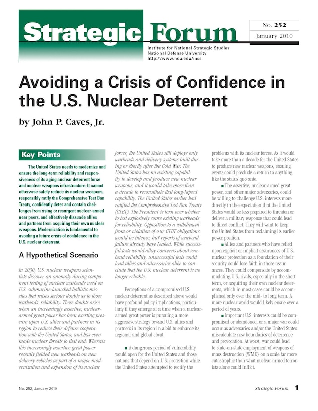 Avoiding a Crisis of Confidence in the U.S. Nuclear Deterrent