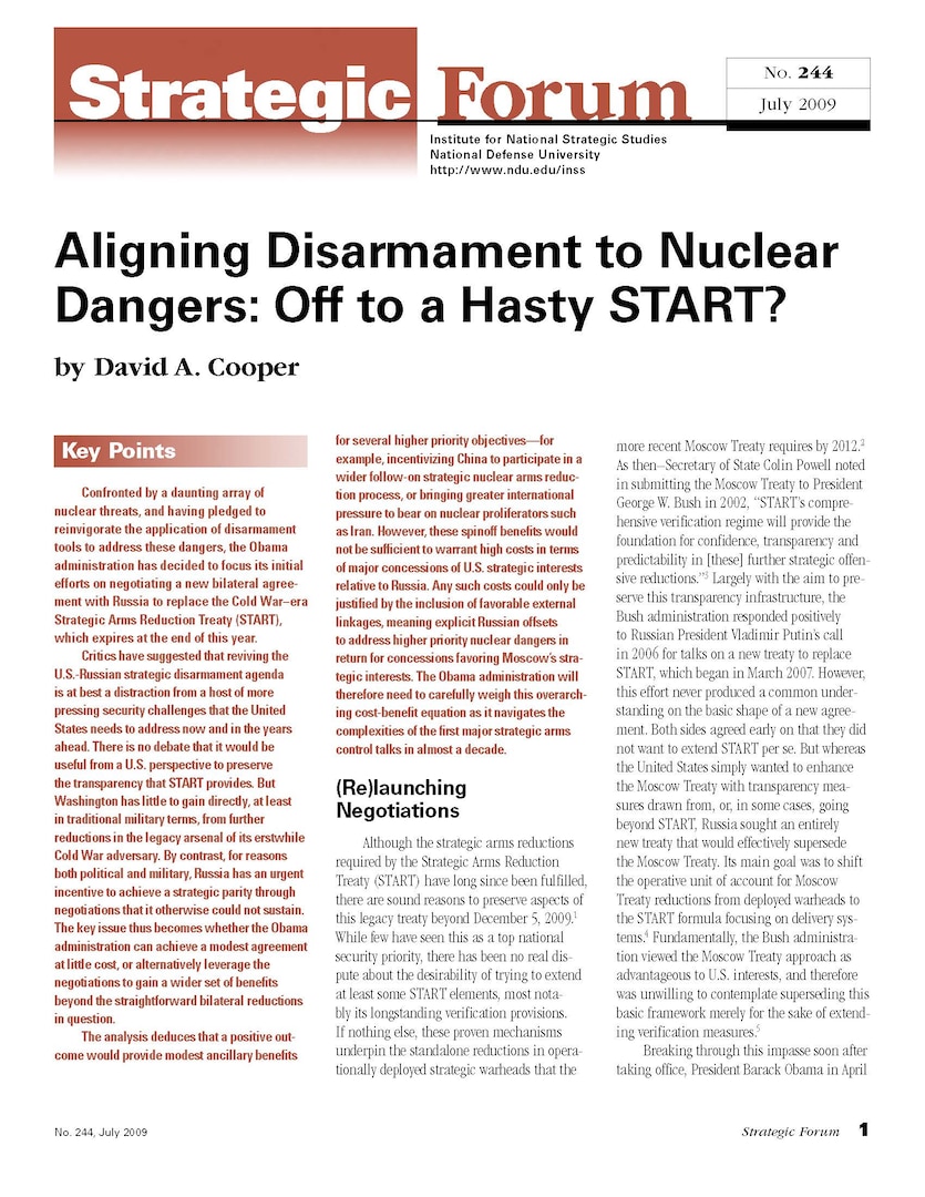 Aligning Disarmament to Nuclear Dangers: Off to a Hasty START?
