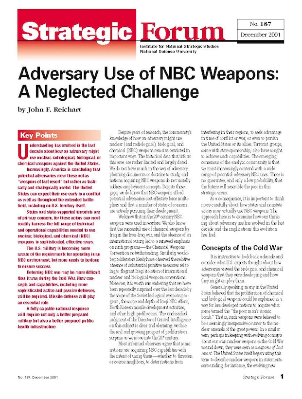 Adversary Use of NBC Weapons: A Neglected Challenge
