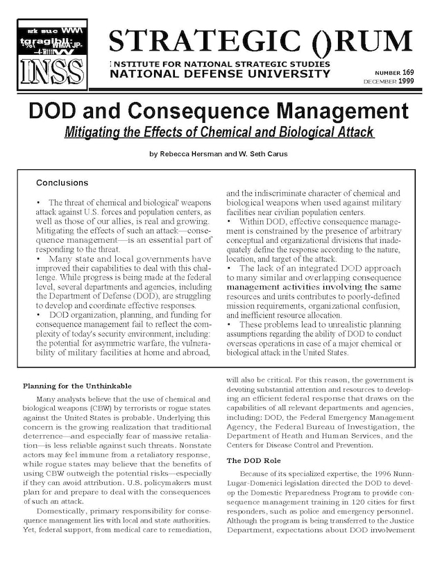 DOD and Consequence Management: Mitigating the Effects of Chemical and Biological Attack