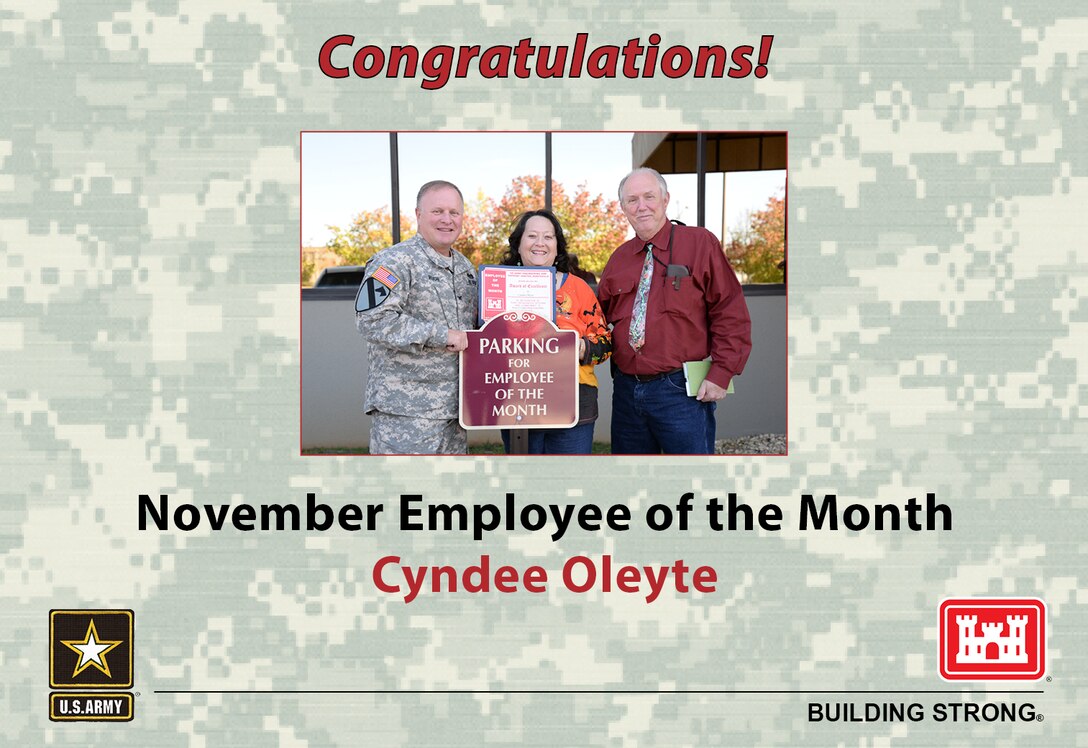 Congratulations to Cyndee Oleyte, of the Ordnance and Explosives Directorate, our November Employee of the Month!