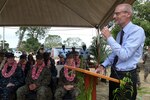 LUGANVILLE, Republic of Vanuatu (Nov. 4, 2015) U.S. Ambassador to Vanuatu Walter E. North delivers remarks during the exercise Koa Moana 15-3 Vanuatu opening ceremony at the Vanuatu Police Force base. Ambassador North is also ambassador to Papua New Guinea and the Solomon Islands. Exercise KM 15-3 is a four-month international exercise with participants from the U.S. Marine Corps, U.S. Navy, U.S. Coast Guard and host nation participants from various countries in the Pacific Island nations of Oceania. 