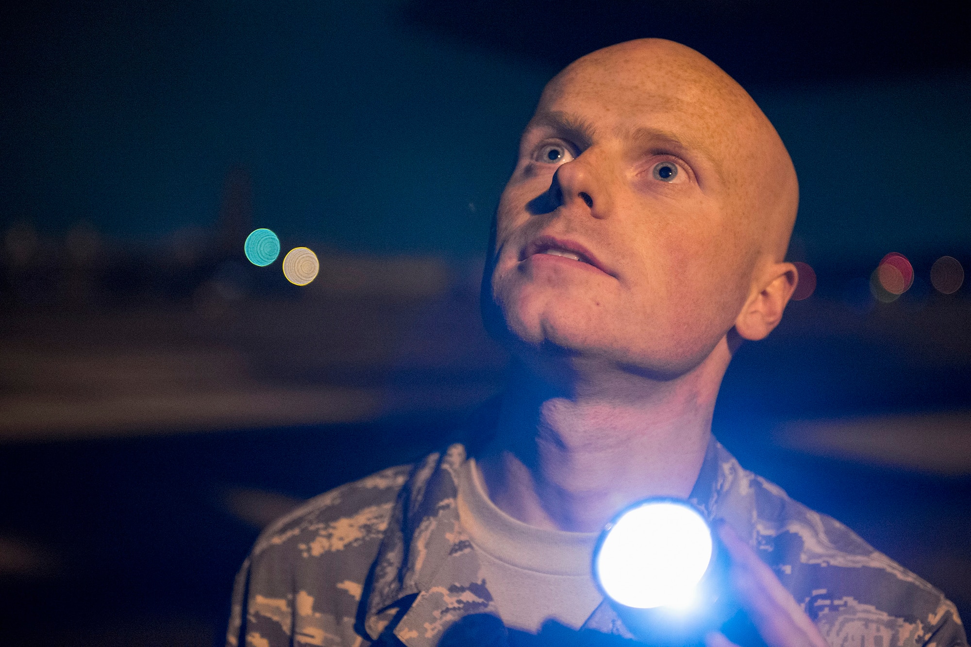 Airman 1st Class Christopher Cook, 374th Aircraft Maintenance Squadron crew chief, inspects a C-130 Hercules for obvious physical damage or leaks and to ensure all fasteners are sealed during Vigilant Ace 16 at Yokota Air Base, Japan, Nov. 2, 2015. Vigilant Ace is a U.S.-Republic of Korea combined exercise aimed at enhancing operational and tactical level coordination through combined and joint combat training. The exercise also provides critical training for the Airmen of the 374th Airlift Wing to maintain peace and stability in Japan and the entire Indo-Asia Pacific region. (U.S. Air Force photo by Staff Sgt. Cody H. Ramirez/Released)