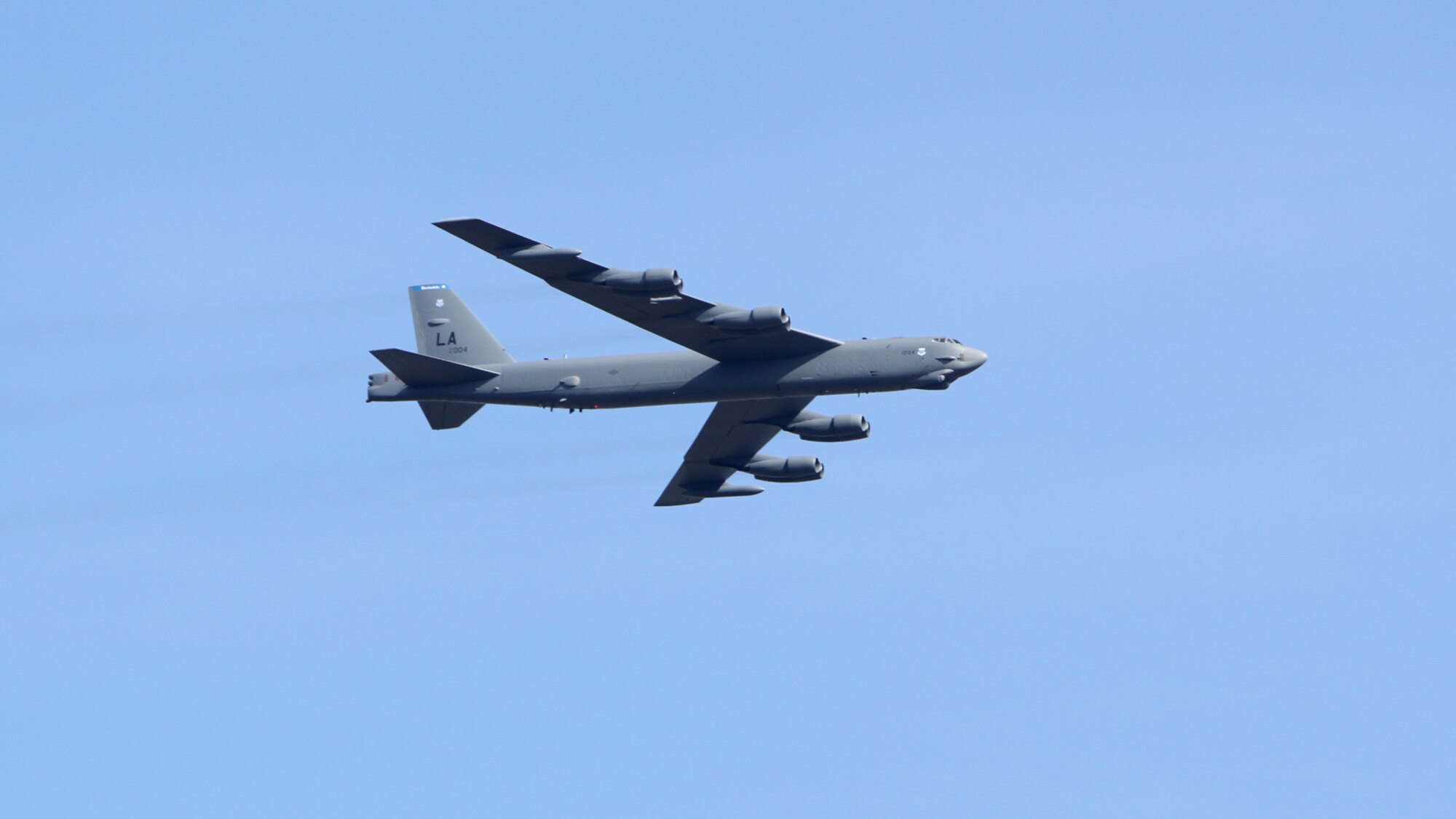 A U.S. Air Force B-52 executes a show-of-force at the San Gregorio Training Area in Zaragoza, Spain, Nov. 4, 2015 during Trident Juncture 2015 – the largest NATO Exercise to be conducted in the past 20 years. During the nonstop sortie, which lasted approximately 26 hours, two B-52 aircrews from the 2nd Bomb Wing flew from Barksdale Air Force Base, Louisiana, to the multinational exercise area of operations. In addition to the show of force in Spain, the aircraft and aircrews also participated in a naval maritime strike scenario, and conducted a large force integration scenario in Portugal. With approximately 36,000 participants from more than 30 Allied and partner nations, Trident Juncture uses a fictitious training scenario to assess NATO’s agility and ability to meet operational challenges while responding to global threats to peace and security. (NATO photo by Henk van der Velde)