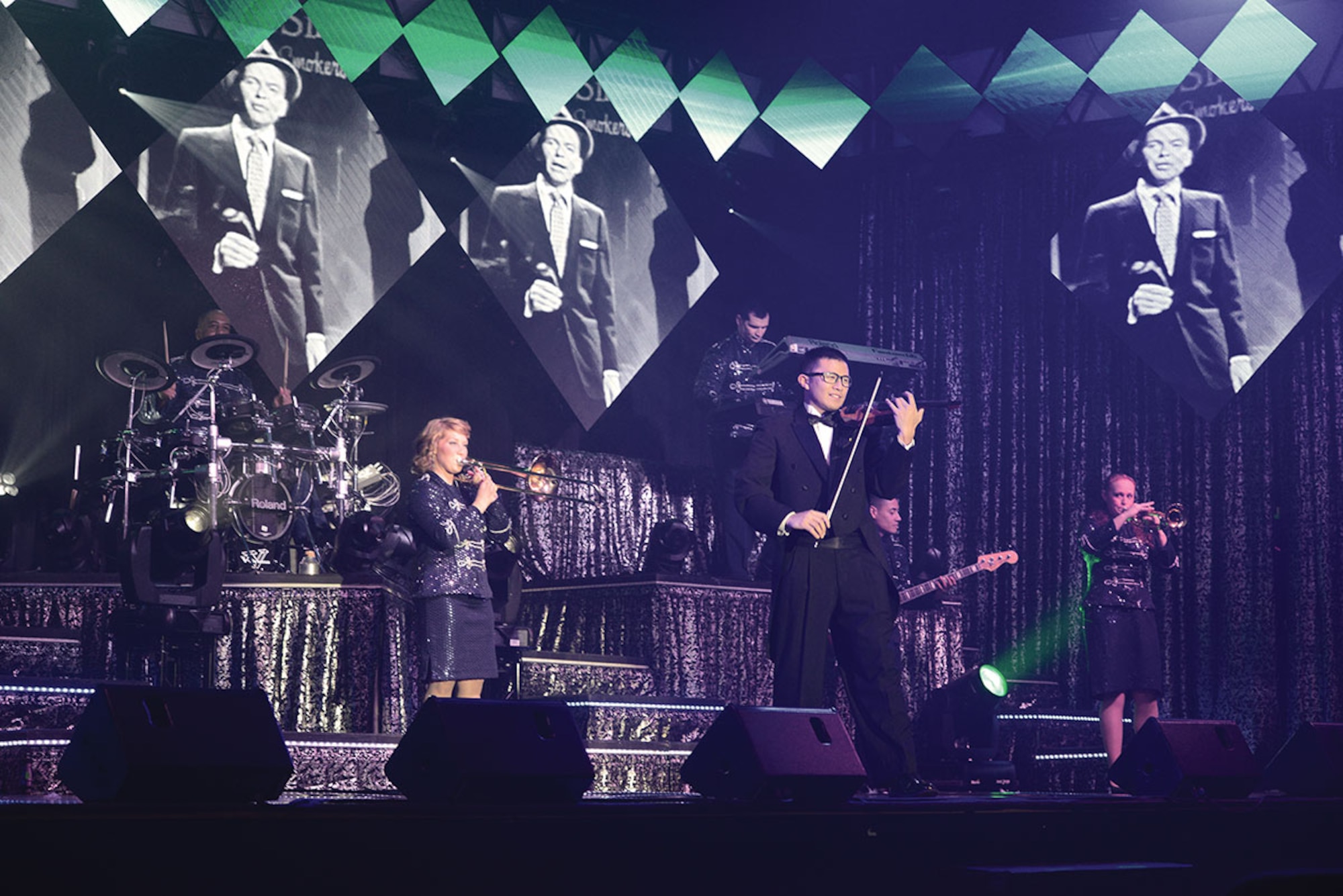 The Air Force Tops in Blue perform at the Talkeetna Theater on Joint Base Elmendorf-Richardson, Alaska, Nov. 1, 2015. Tops in Blue’s 2015 tour takes them throughout the United States and more than 20 countries with about 75 performances showcasing patriotic music and top-of-the-charts songs. The team consists of active-duty Airmen selected to perform around the world. (U.S. Air Force photo/Airman 1st Class Christopher R. Morales)