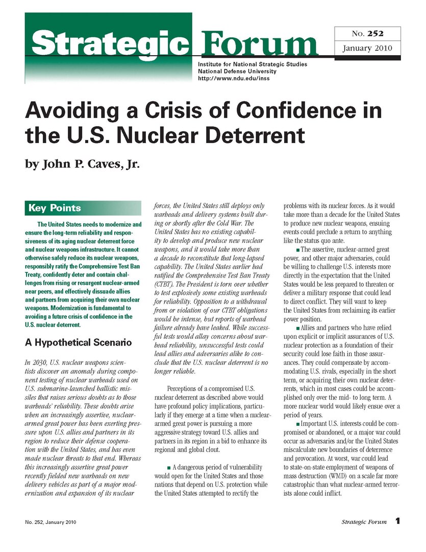 Avoiding a Crisis of Confidence in the U.S. Nuclear Deterrent