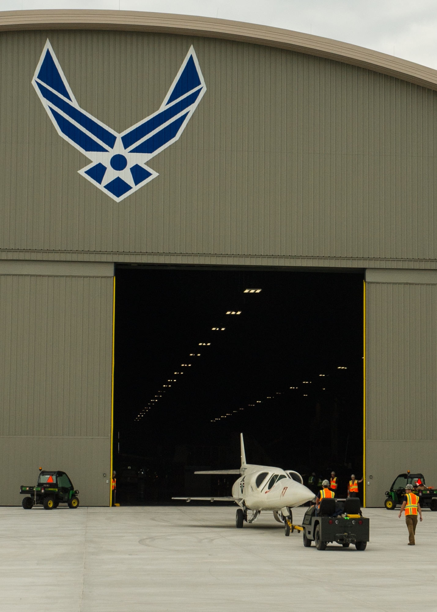 Restoration staff move the Douglas X-3 Stiletto into the new fourth building at the National Museum of the U.S. Air Force on Nov. 5, 2015. (U.S. Air Force photo by Ken LaRock)