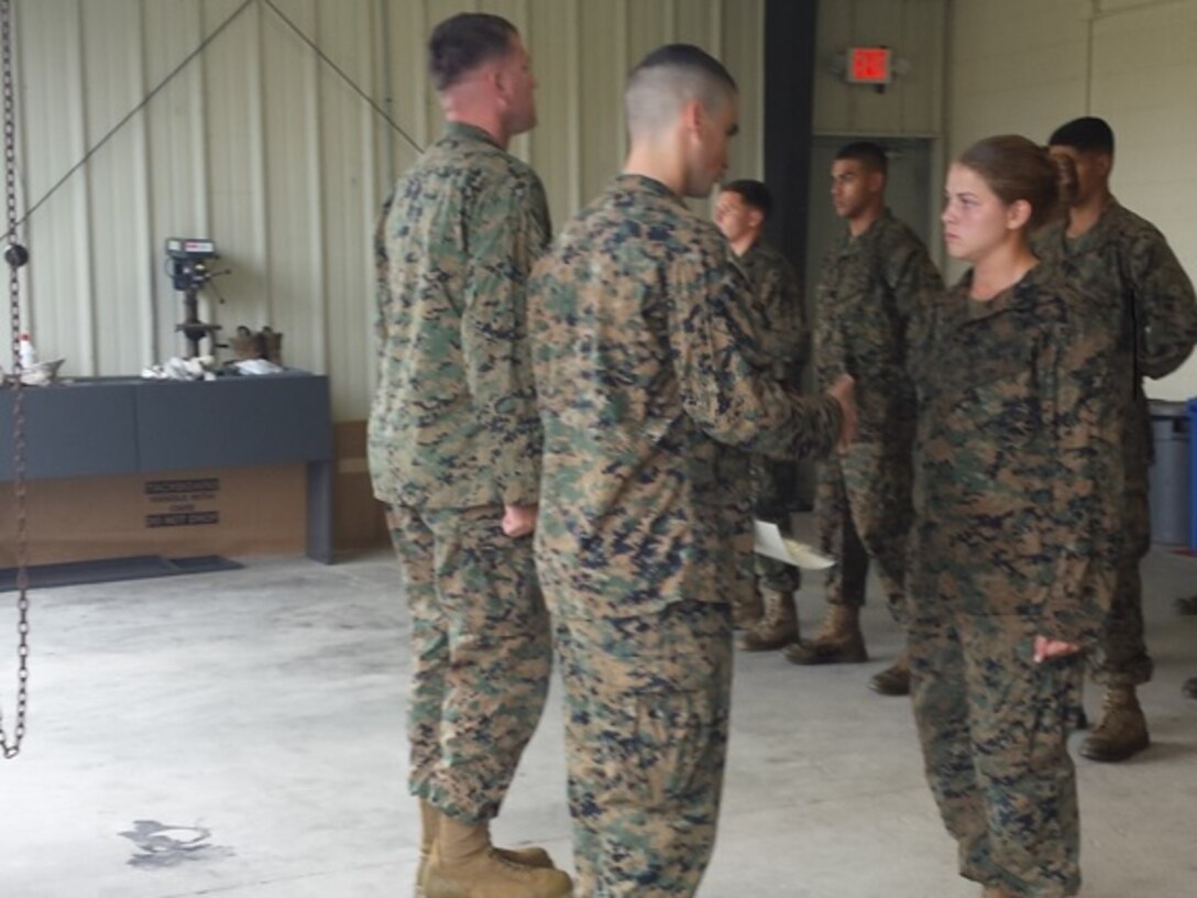 On November 1, 2015 Taylor B. Scott, a Marine attached to Basic Water Support Technician course 1-16 (BWST 1-16); is promoted to the rank of Private First Class in a promotion ceremony at Marine Corps Engineer School, Camp Lejeune, N.C.


