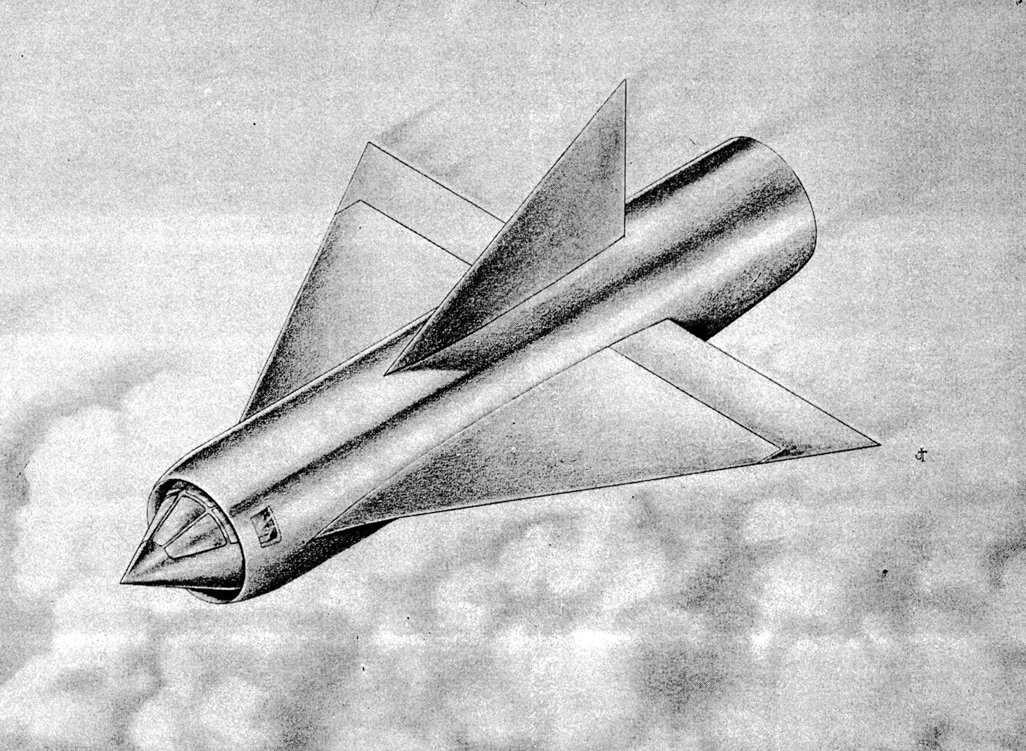 Early illustration of the ramjet-powered XP-92 (In 1948, the Air Force changed the designation from “P” for pursuit to “F” for fighter). (U.S. Air Force photo)