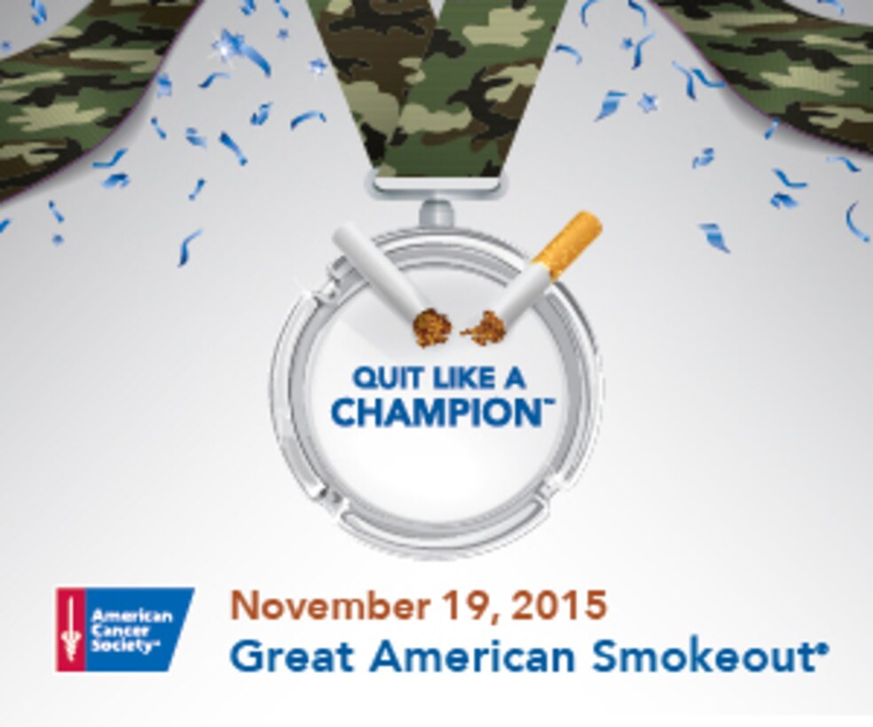 The American Cancer Society is encouraging smokers to “Quit Like A Champion”™ during the Great American Smokeout, Nov. 19, according to the American Cancer Society Inc.'s website, www.cancer.org. The campaign is held to encourage more than 45 million cigarette smokers, 12.4 million cigar smokers and 2.3 million tobacco pipe smokers to quit or make a plan to quit on that day.