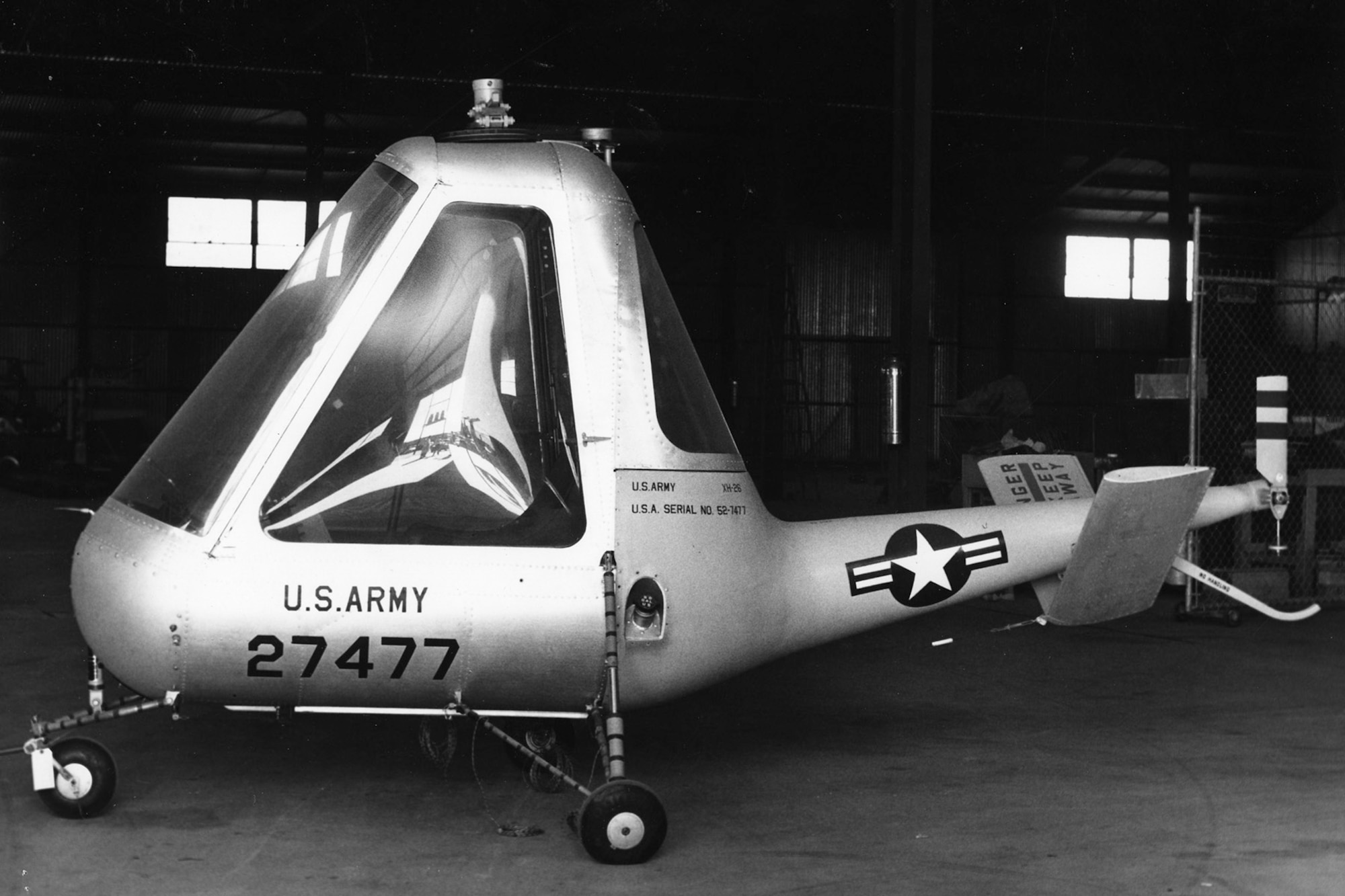 This is one of five XH-26 prototypes. The pulsejets produced no torque like engines on other helicopters -- the tiny, belt-driven tail rotor was not used to counter torque, but to improve directional control. (U.S. Air Force photo)