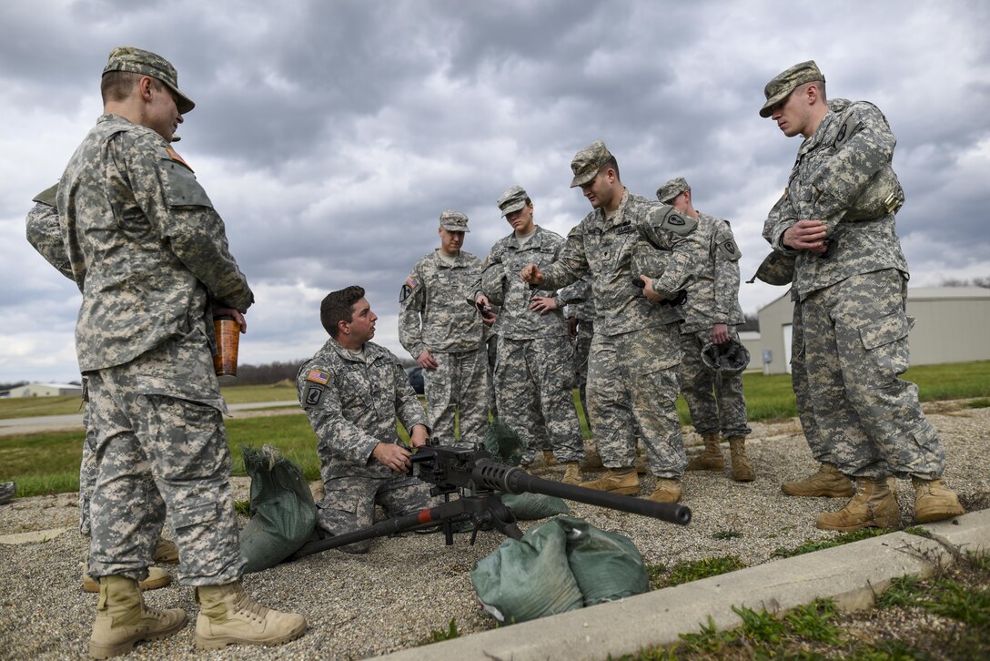 Cpl. Brnet Restall, of Norman, Ind., a U.S. Army Reserve Soldier with the 1st Battalion, 330th Infantry Regiment, of the 95th Infantry Division, gives a brief instruction on the M2 Browning .50-caliber machine gun to Soldiers from the 354th Military Police Company, of St. Louis, Mo., and the 384th Military Police Battalion, of Fort Wayne, Ind., during a familiarization range at Camp Atterbury, Ind., Nov. 5. The 384th MP Battalion organized a three-day range and field training exercise involving more than 550 U.S. Army Reserve Soldiers and incorporated eight different weapons systems, plus combat patrolling and a rifle marksmanship competition at Camp Atterbury, Ind., Nov. 5-7. (U.S. Army photo by Master Sgt. Michel Sauret)